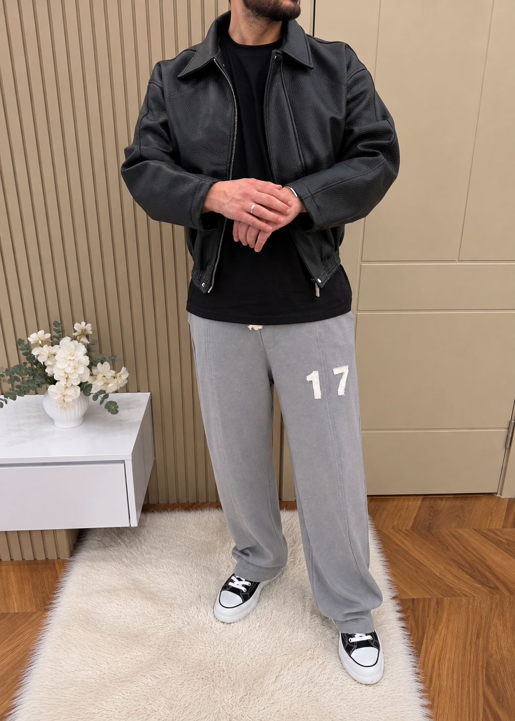 Oversize Crop Kesim Deri Ceket Siyah