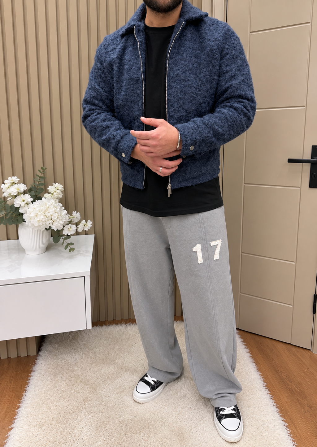 Kırçıllı Yün Kaşe Ceket Lacivert