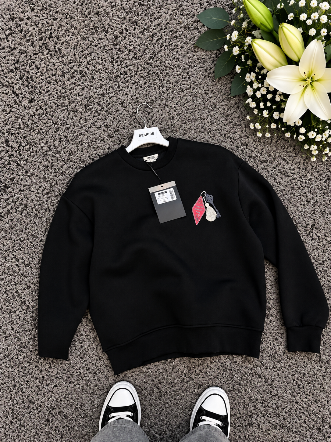 Members Nakışlı Oversize Sweatshirt Siyah