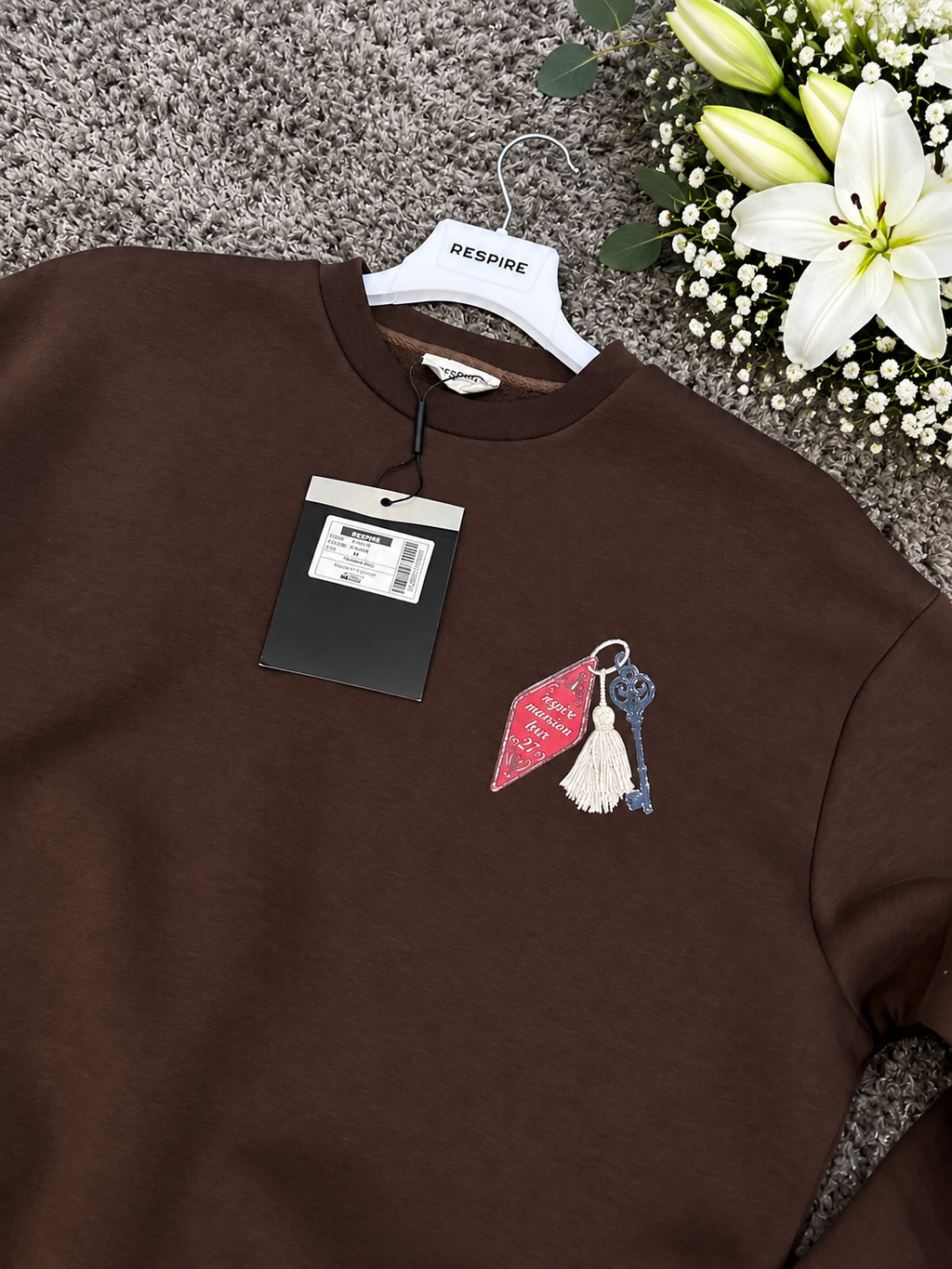 Members Nakışlı Oversize Sweatshirt Kahverengi