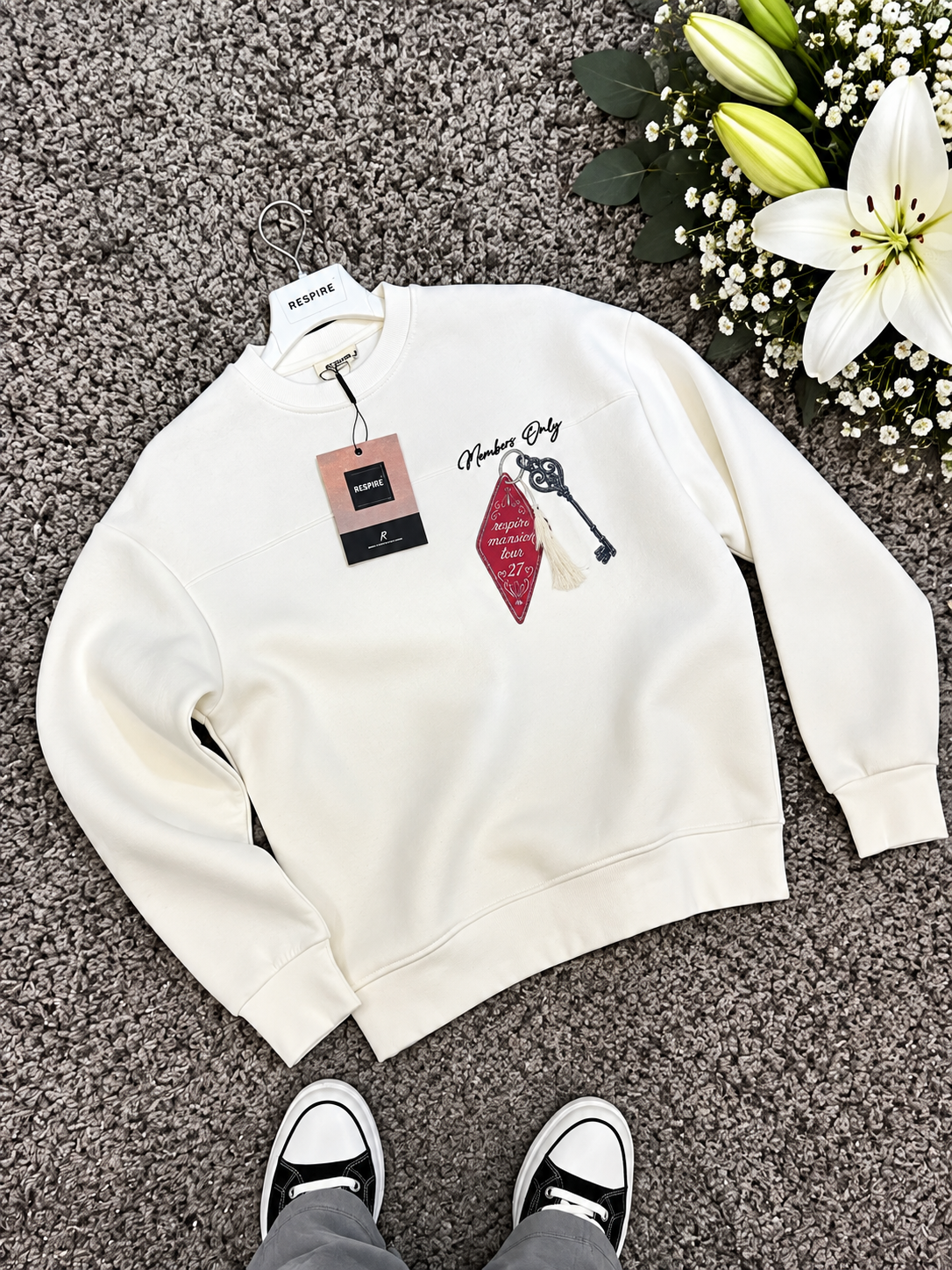 Members Nakışlı Oversize Sweatshirt Beyaz