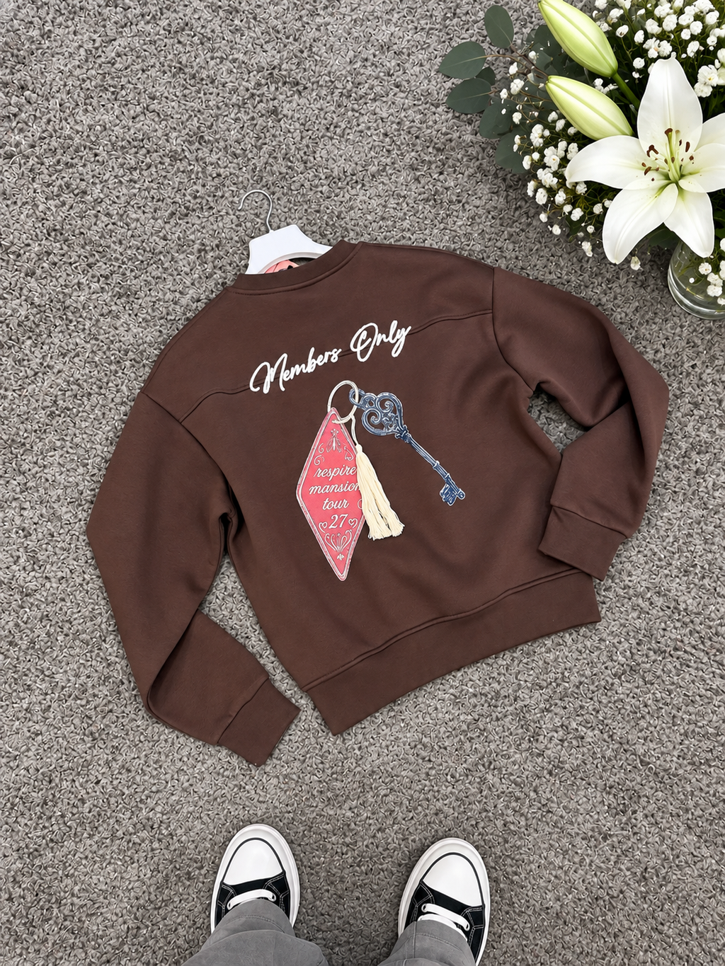 Members Nakışlı Oversize Sweatshirt Kahverengi