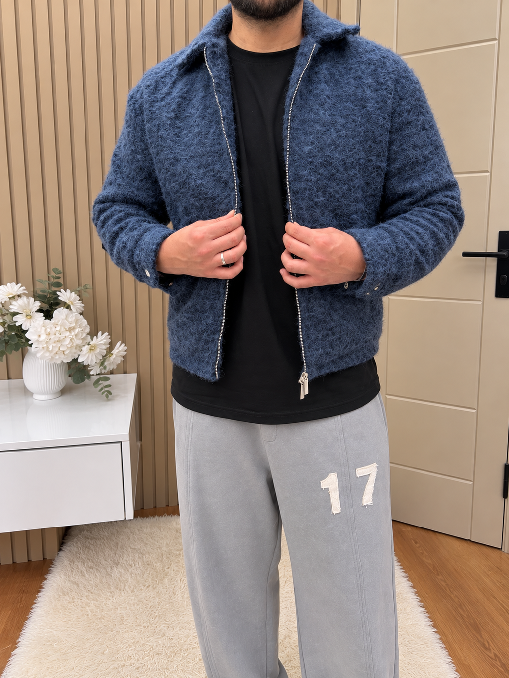 Kırçıllı Yün Kaşe Ceket Lacivert