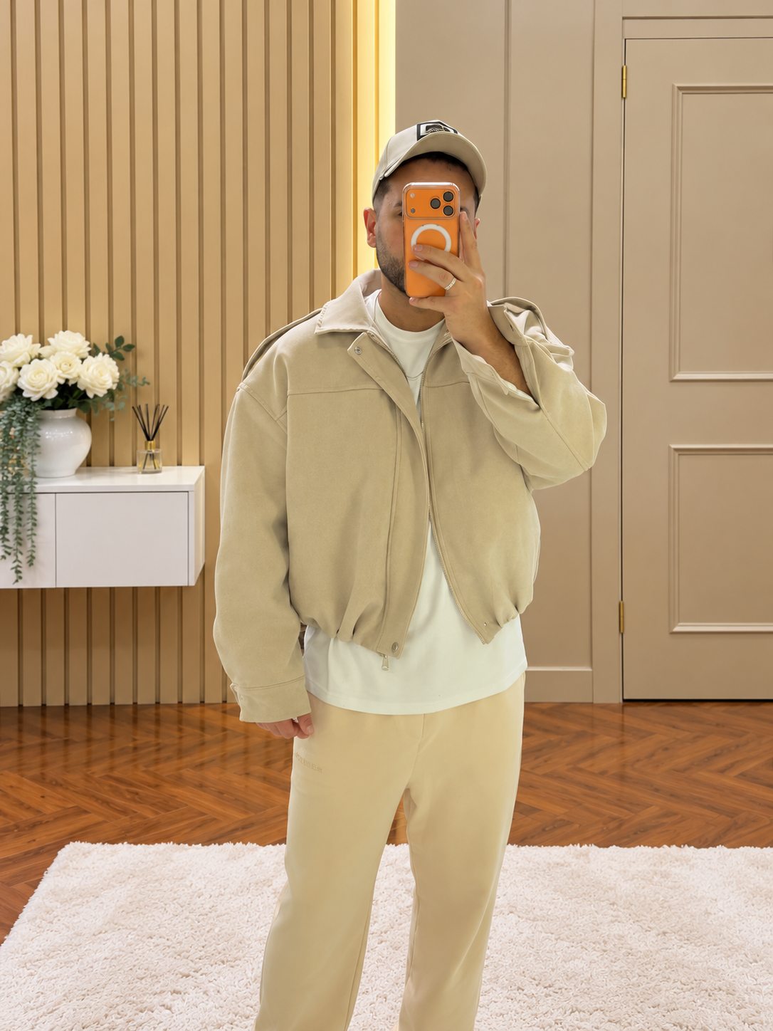 Crop Kesim Bomber Ceket Krem