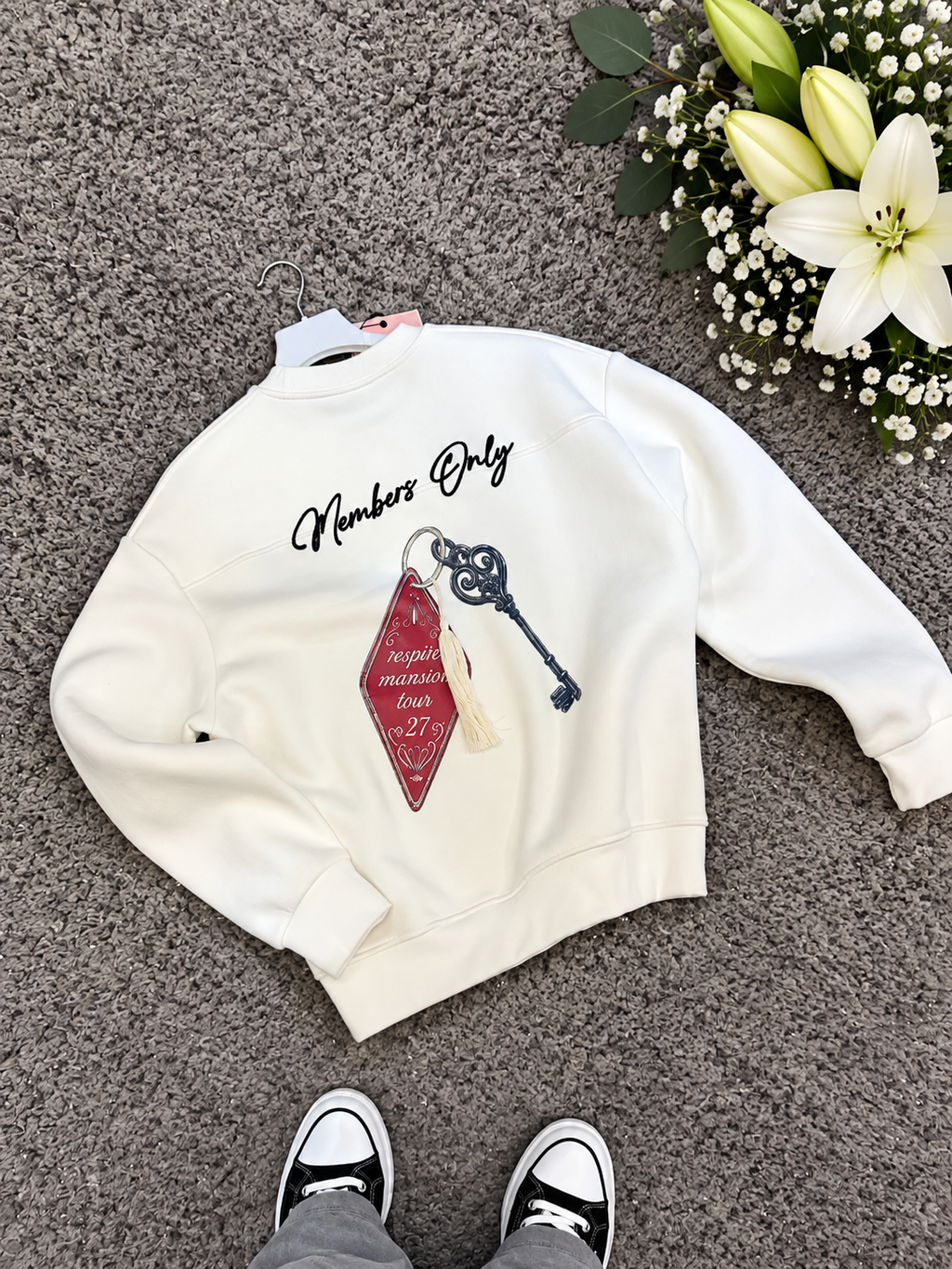 Members Nakışlı Oversize Sweatshirt Beyaz