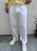 Basic Keten Baggy Pantolon Beyaz