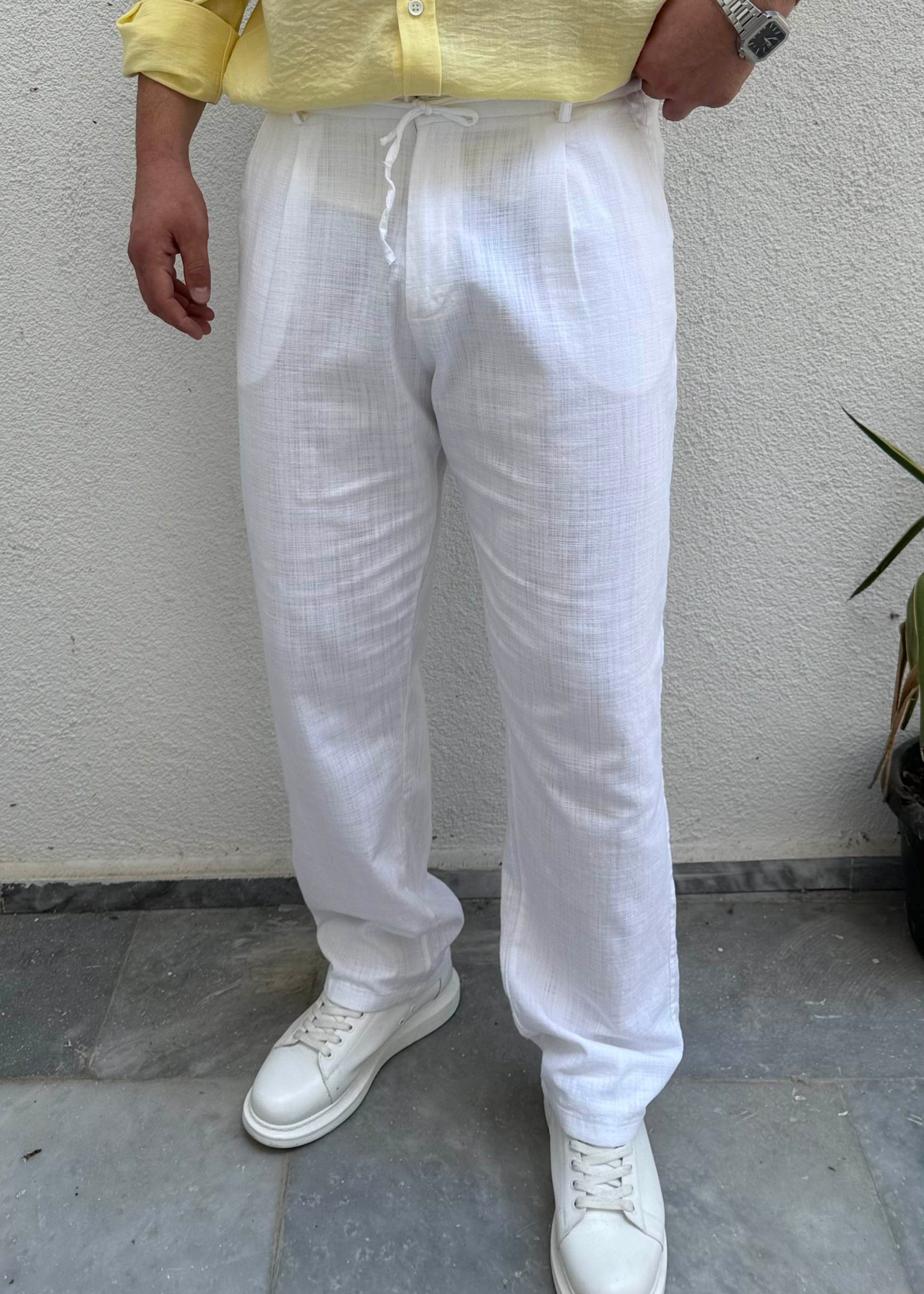 Basic Keten Baggy Pantolon Beyaz