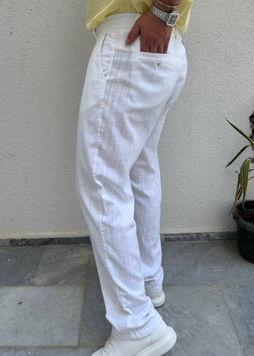 Basic Keten Baggy Pantolon Beyaz