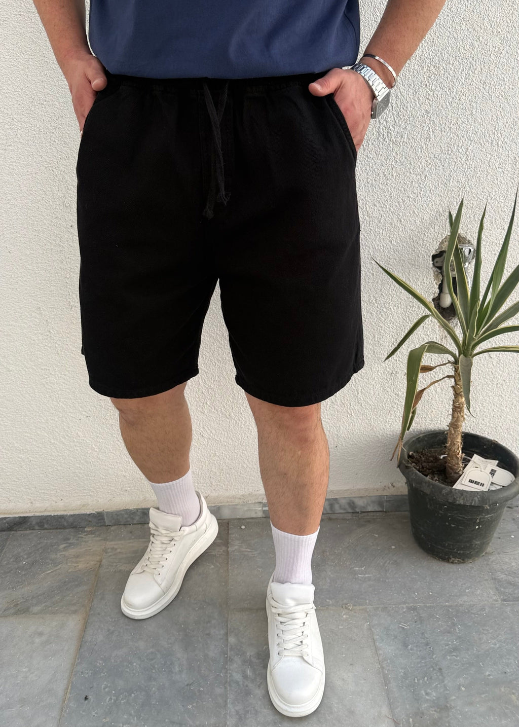 Siyah Gabardin Şort