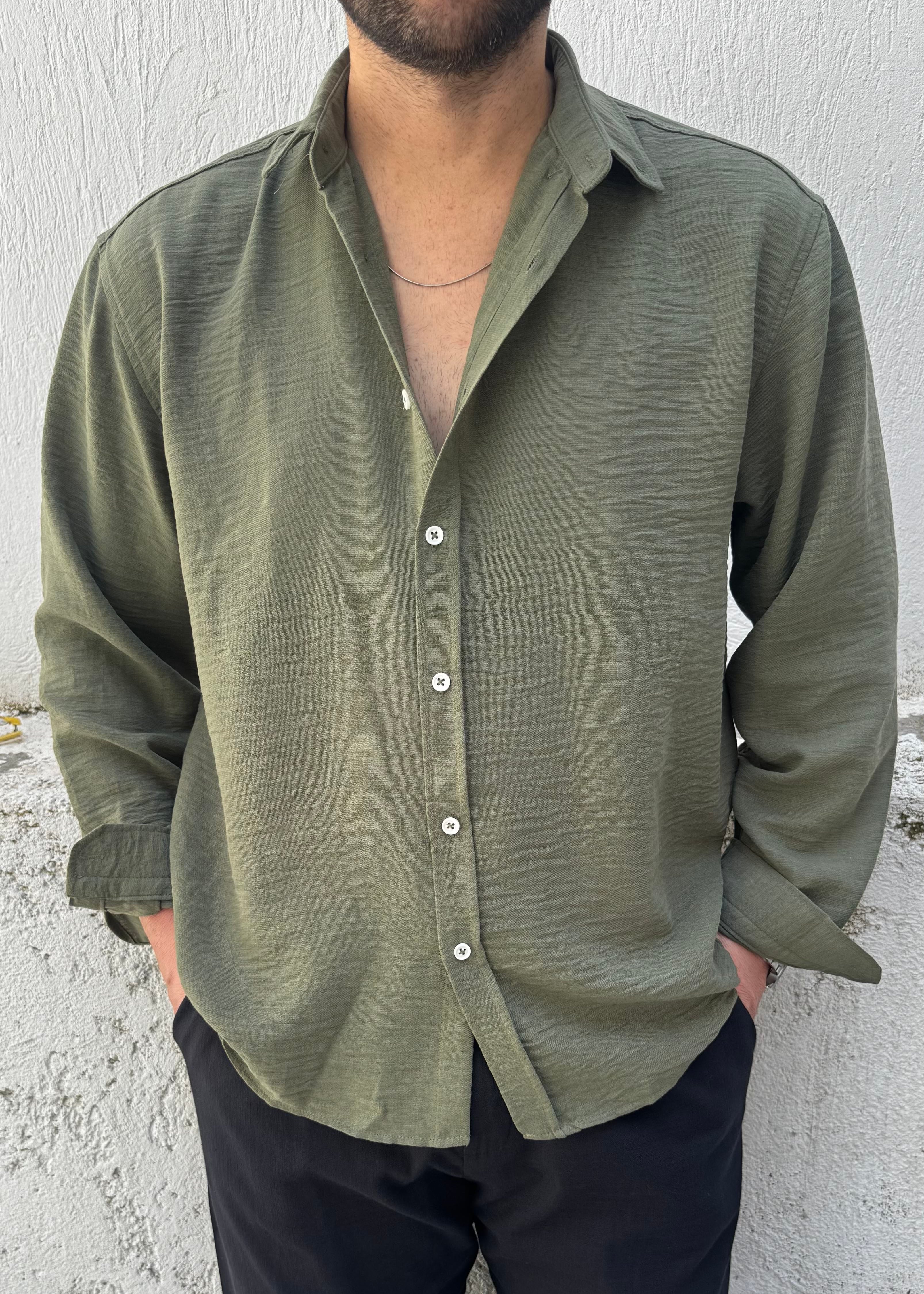 Basic Oversize Göbiş Gömlek Haki Yeşil