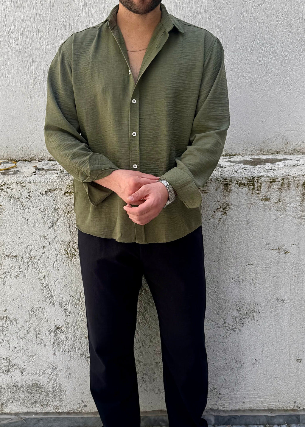 Basic Oversize Göbiş Gömlek Haki Yeşil