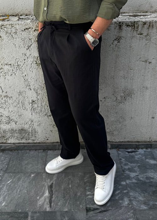 Basic Keten Baggy Pantolon Siyah