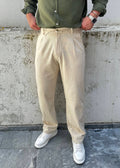 Basic Keten Baggy Pantolon Bej