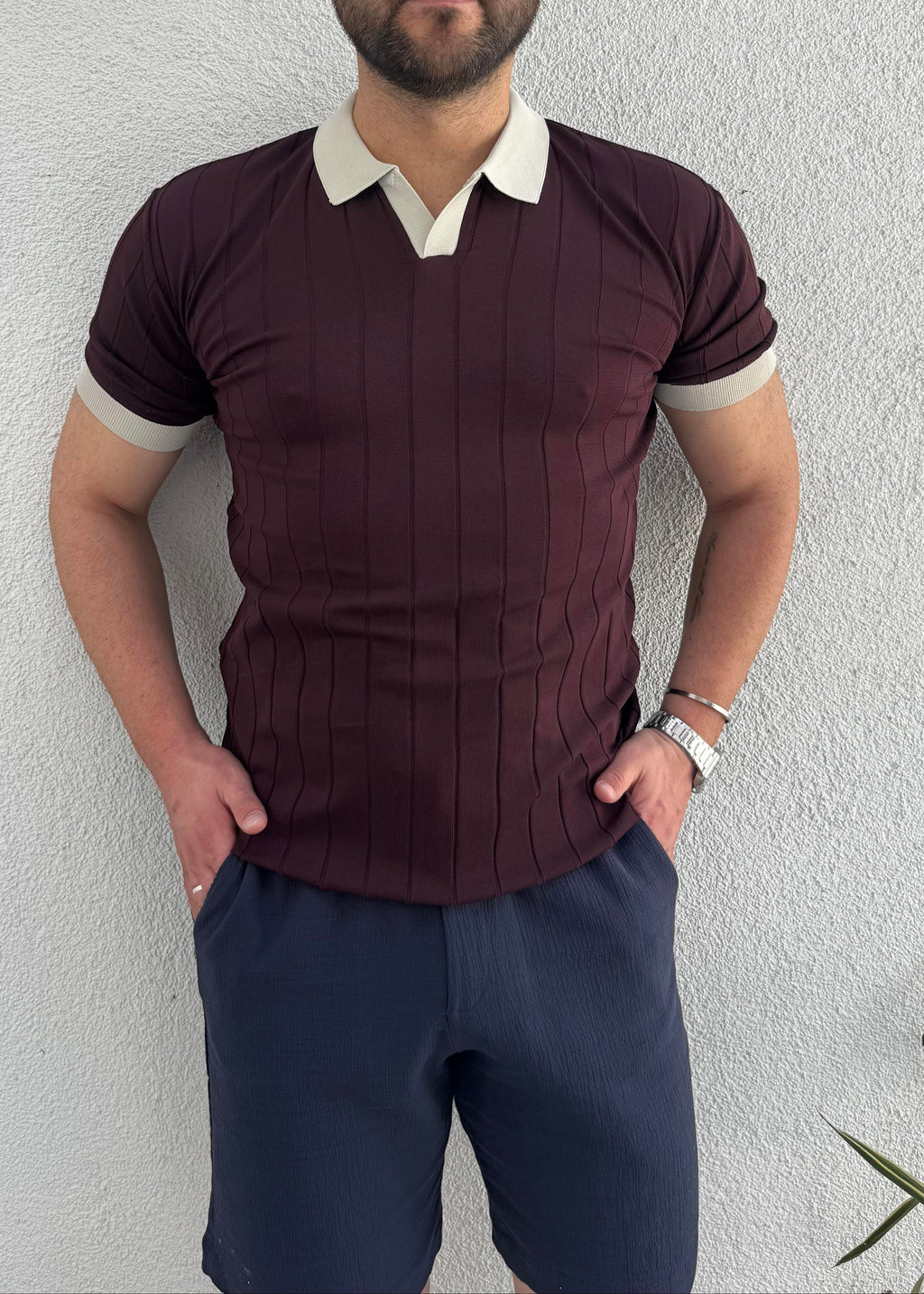 Bordo Polo Yaka T-shirt