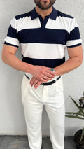 Lacivert Beyaz Çizgili Polo Yaka T-shirt