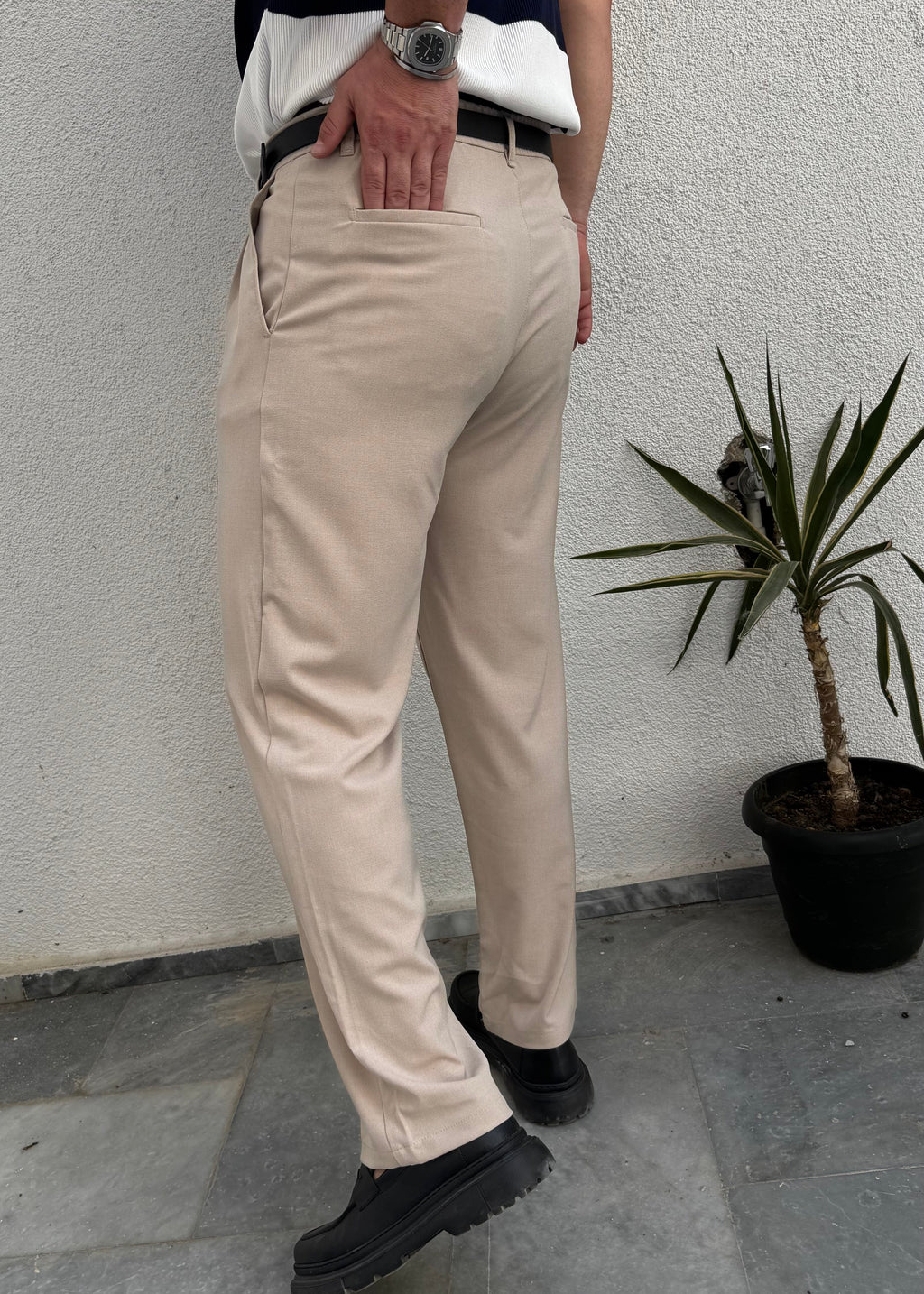 Pileli Kumaş Baggy Pantolon Krem