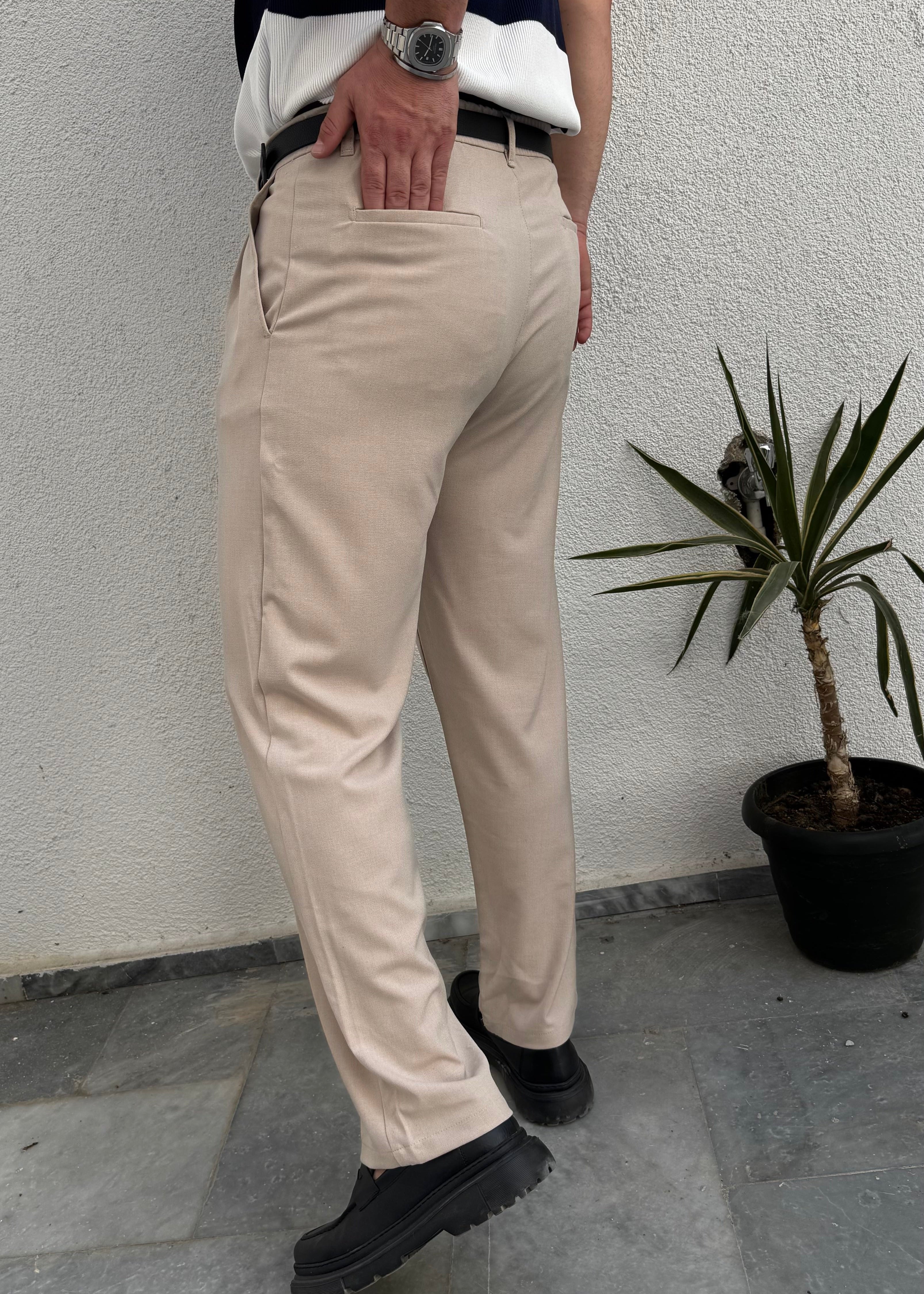 Pileli Kumaş Baggy Pantolon Krem