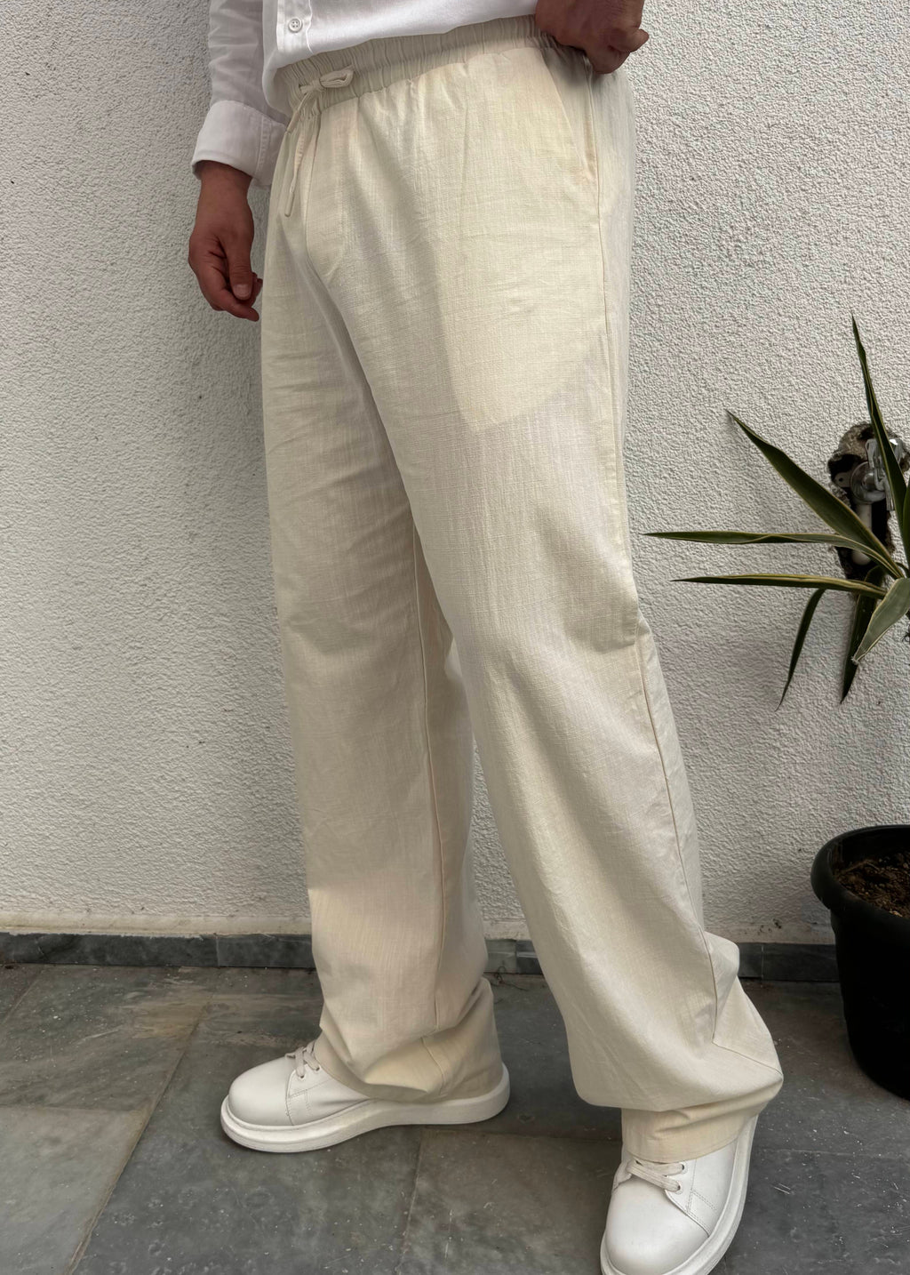 Keten Pantolon Krem