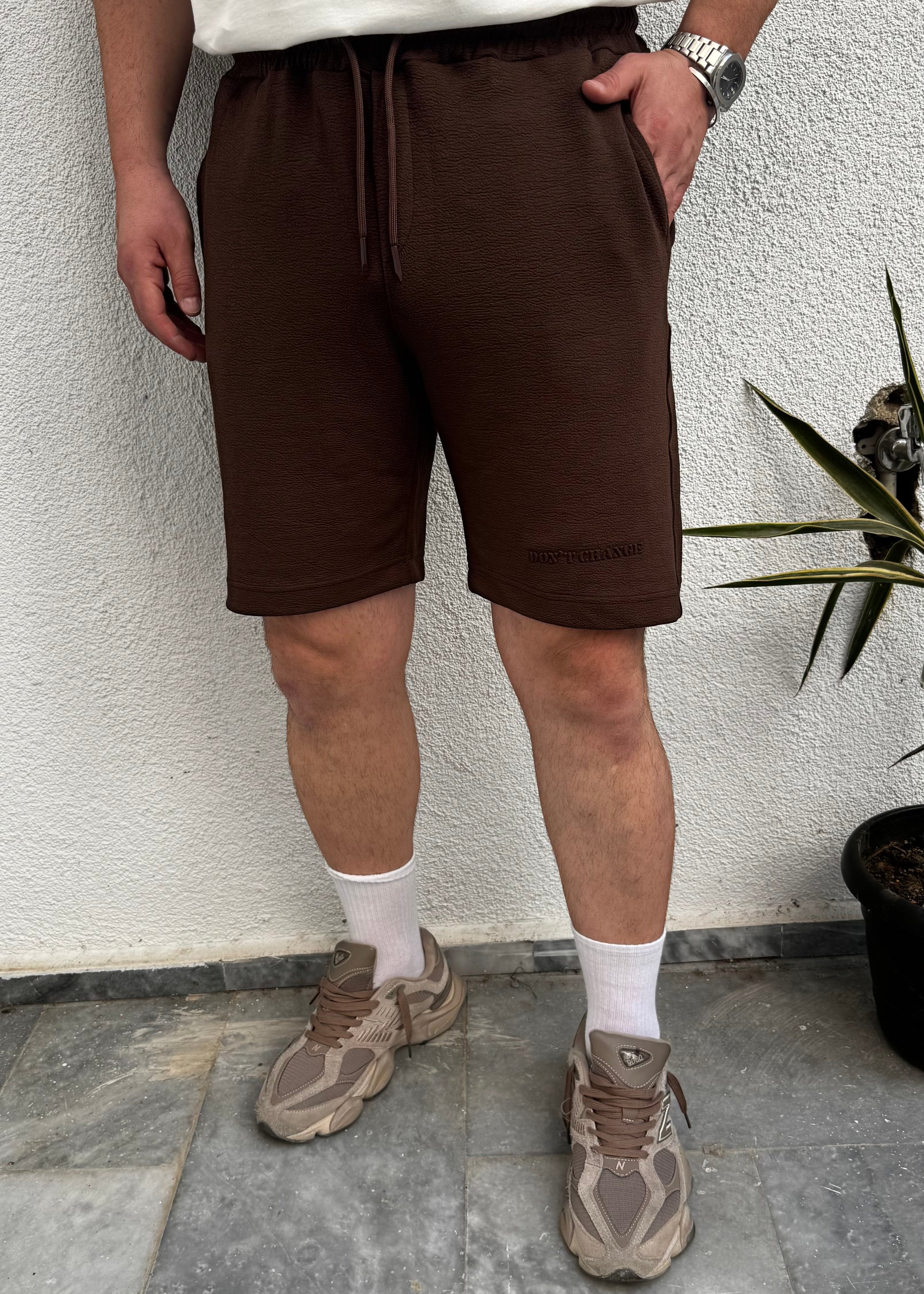 Beli Bağcıklı Basic Şort Kahverengi