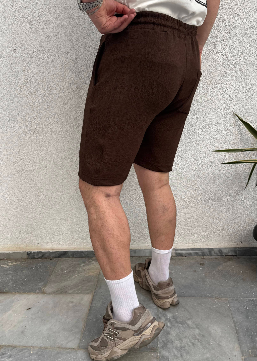 Beli Bağcıklı Basic Şort Kahverengi