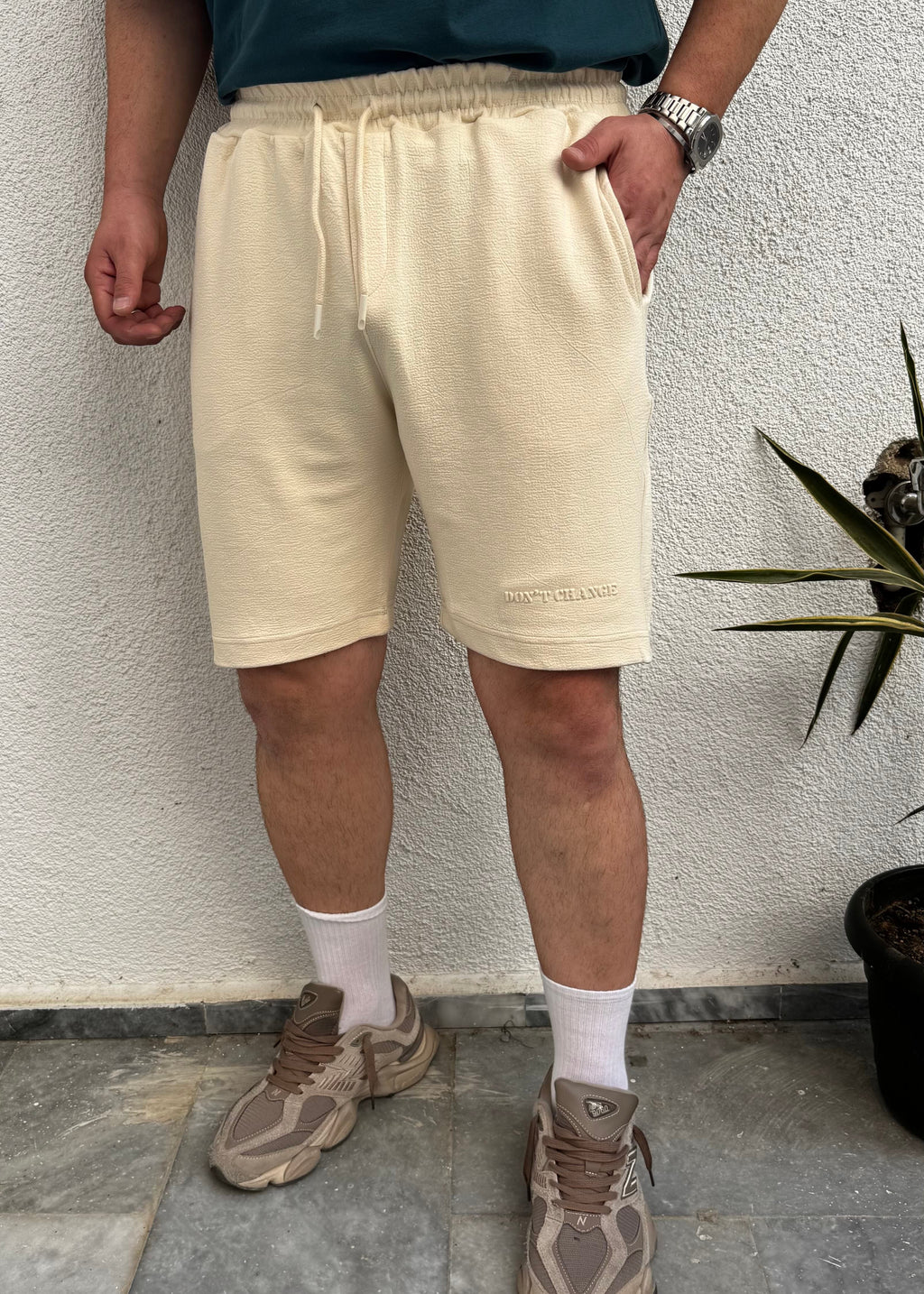 Beli Bağcıklı Basic Şort Krem