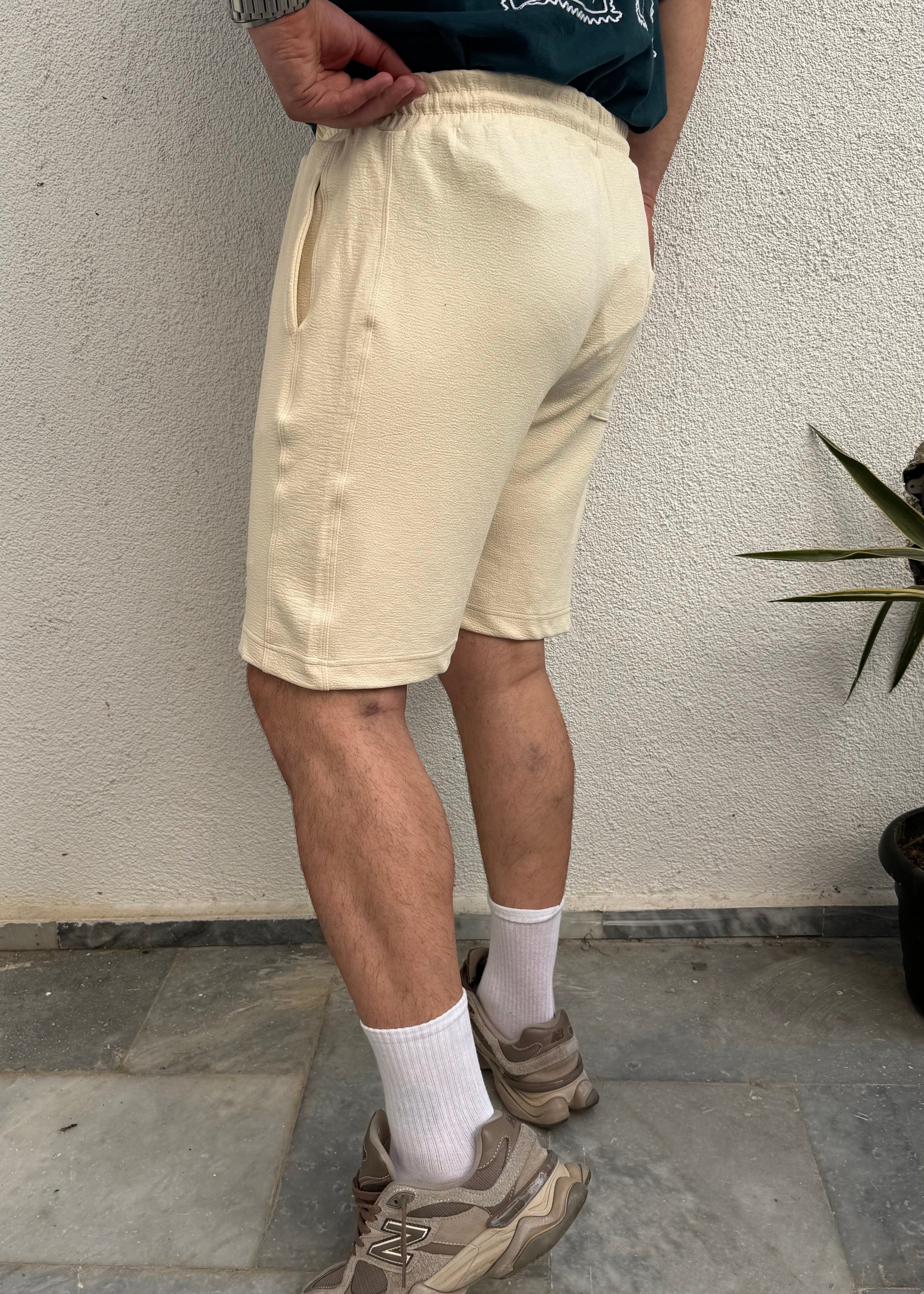 Beli Bağcıklı Basic Şort Krem