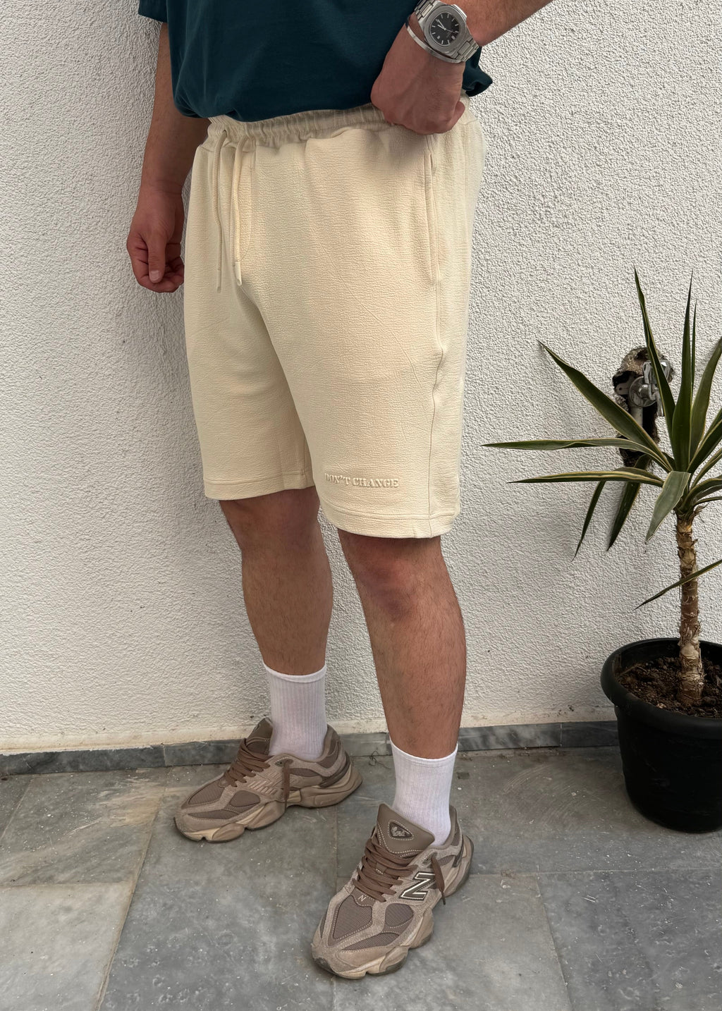 Beli Bağcıklı Basic Şort Krem