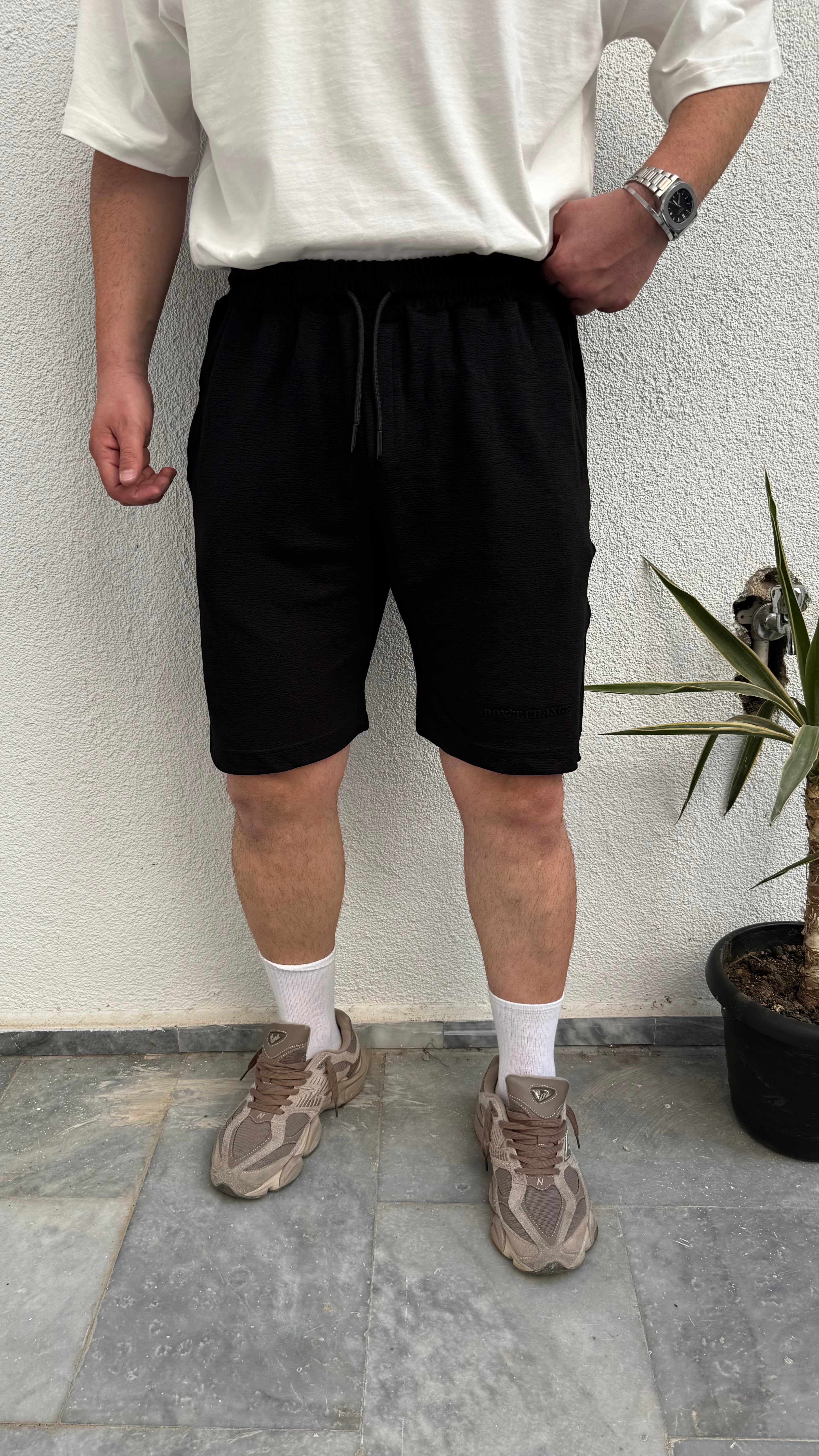 Beli Bağcıklı Basic Şort Siyah