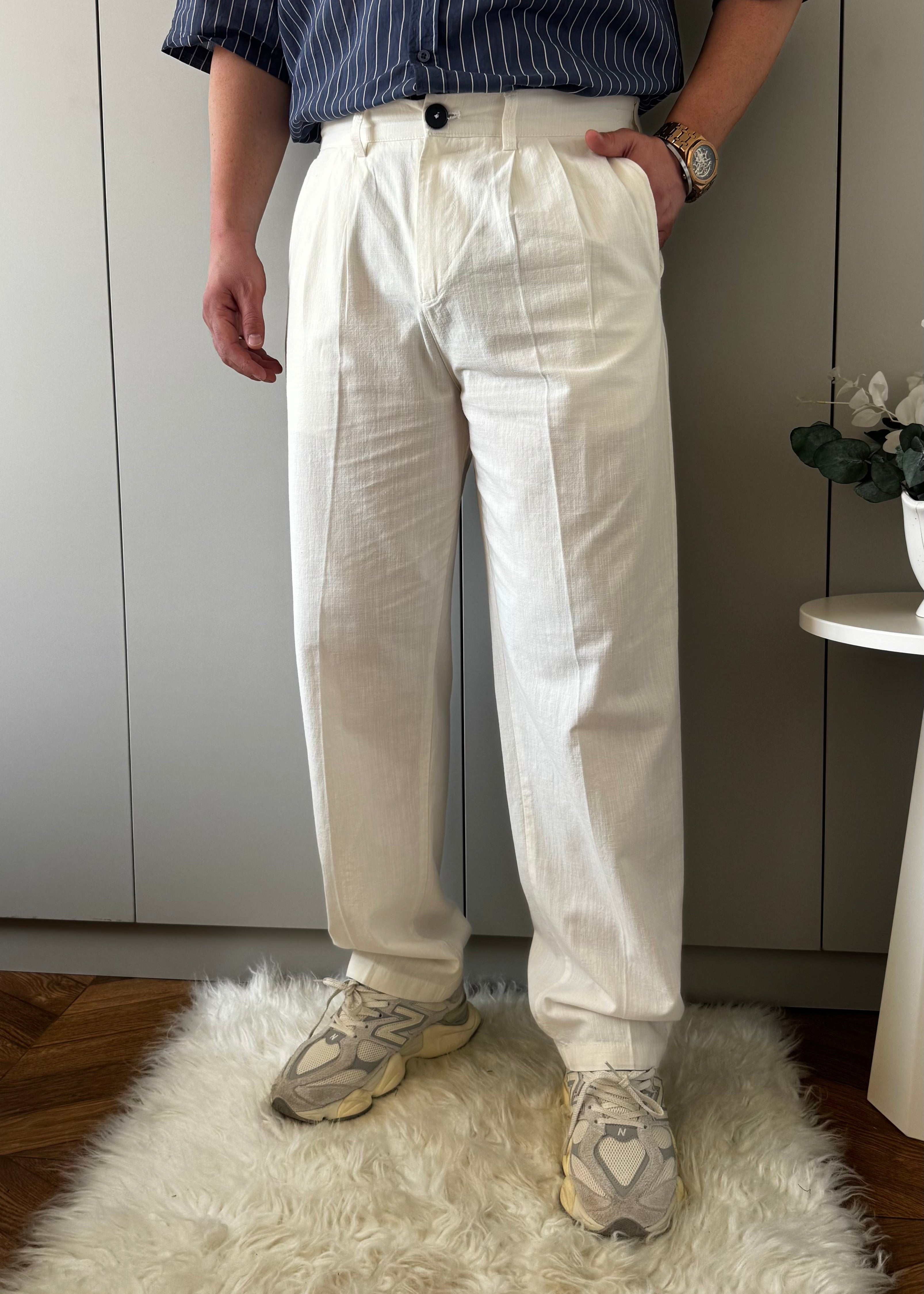 Gıesto Basic Baggy Keten Pantolon Beyaz