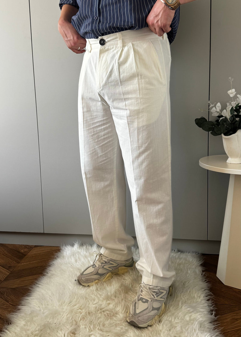 Gıesto Basic Baggy Keten Pantolon Beyaz