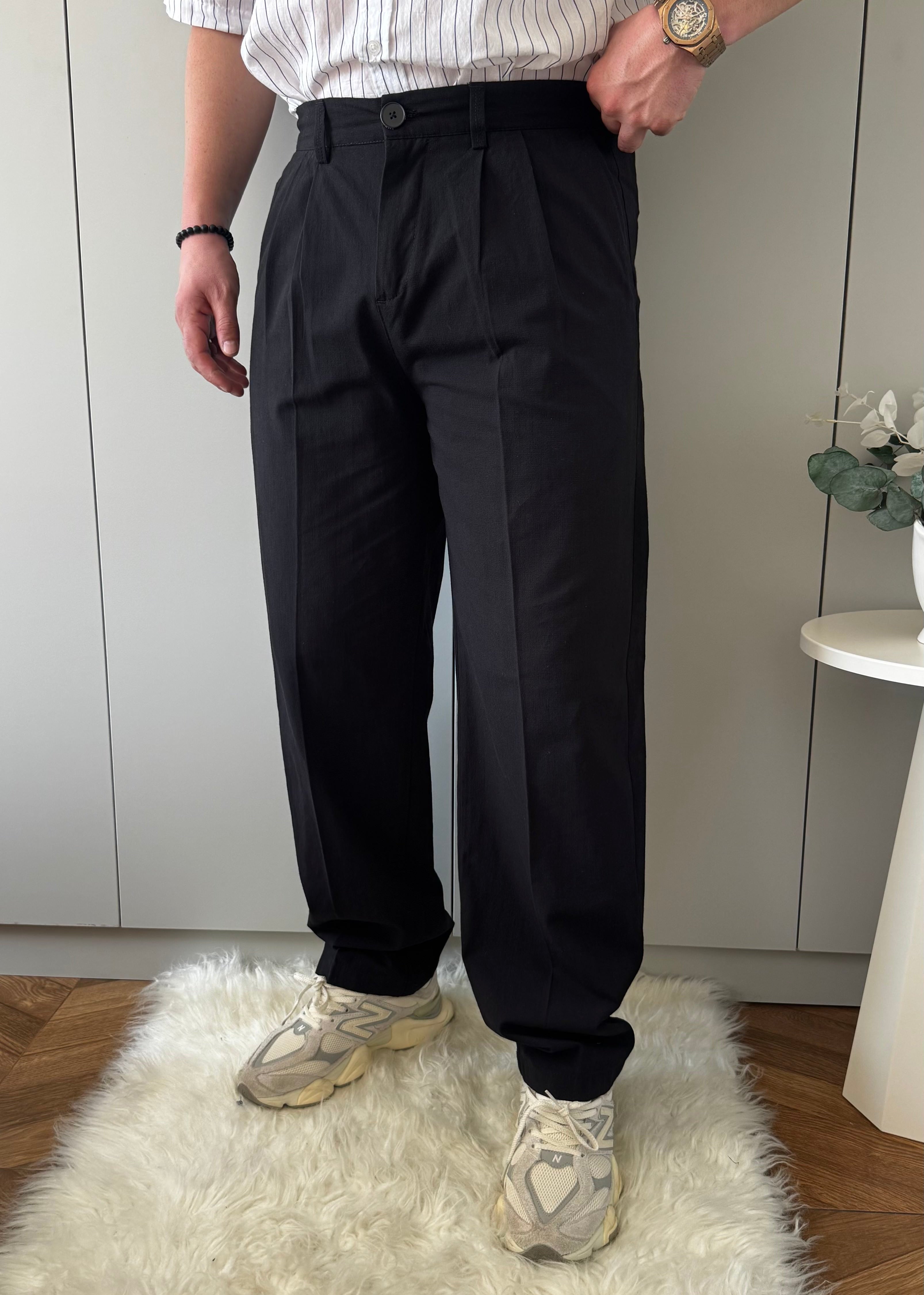 Gıesto Basic Baggy Keten Pantolon Siyah