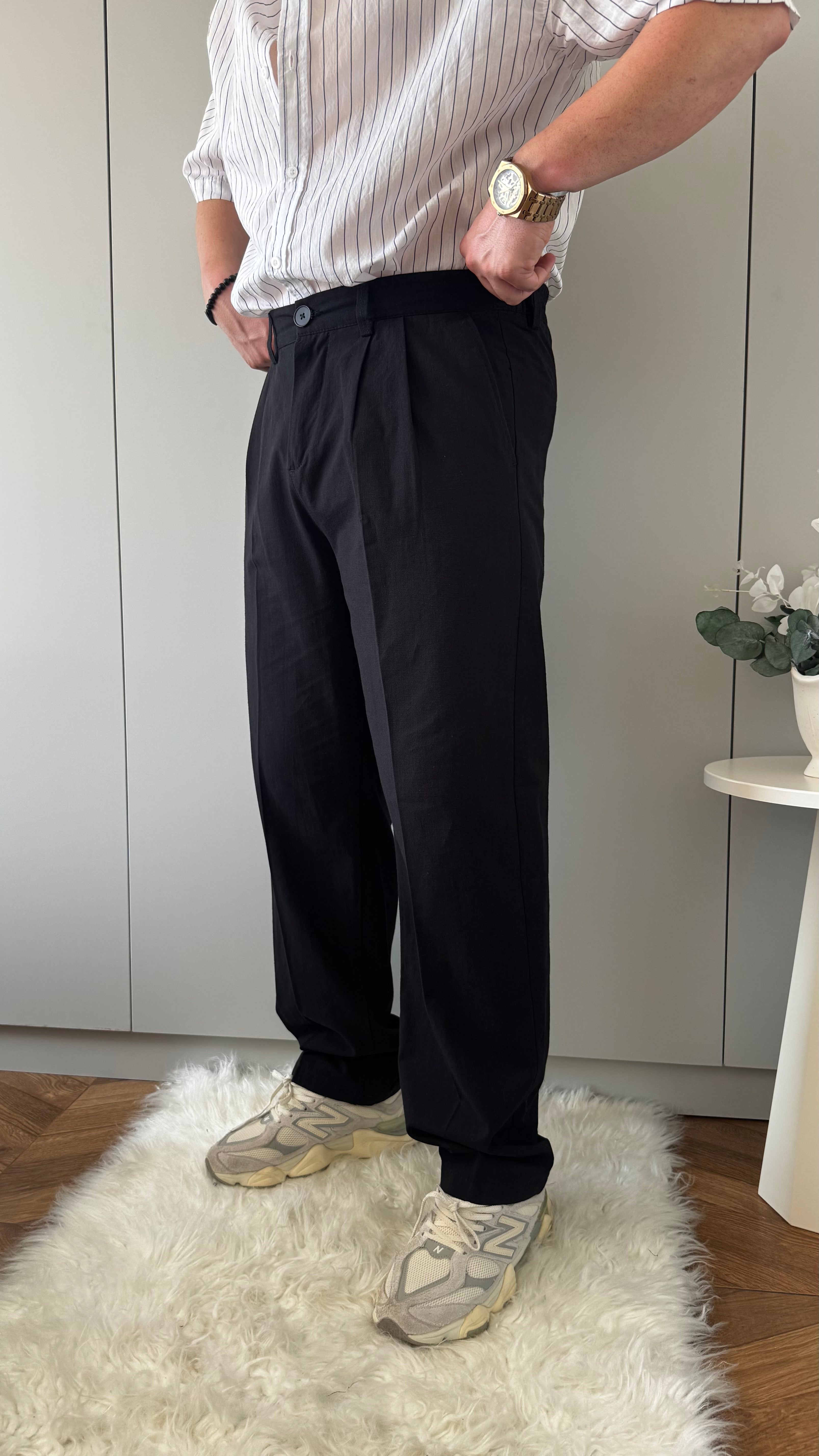 Gıesto Basic Baggy Keten Pantolon Siyah