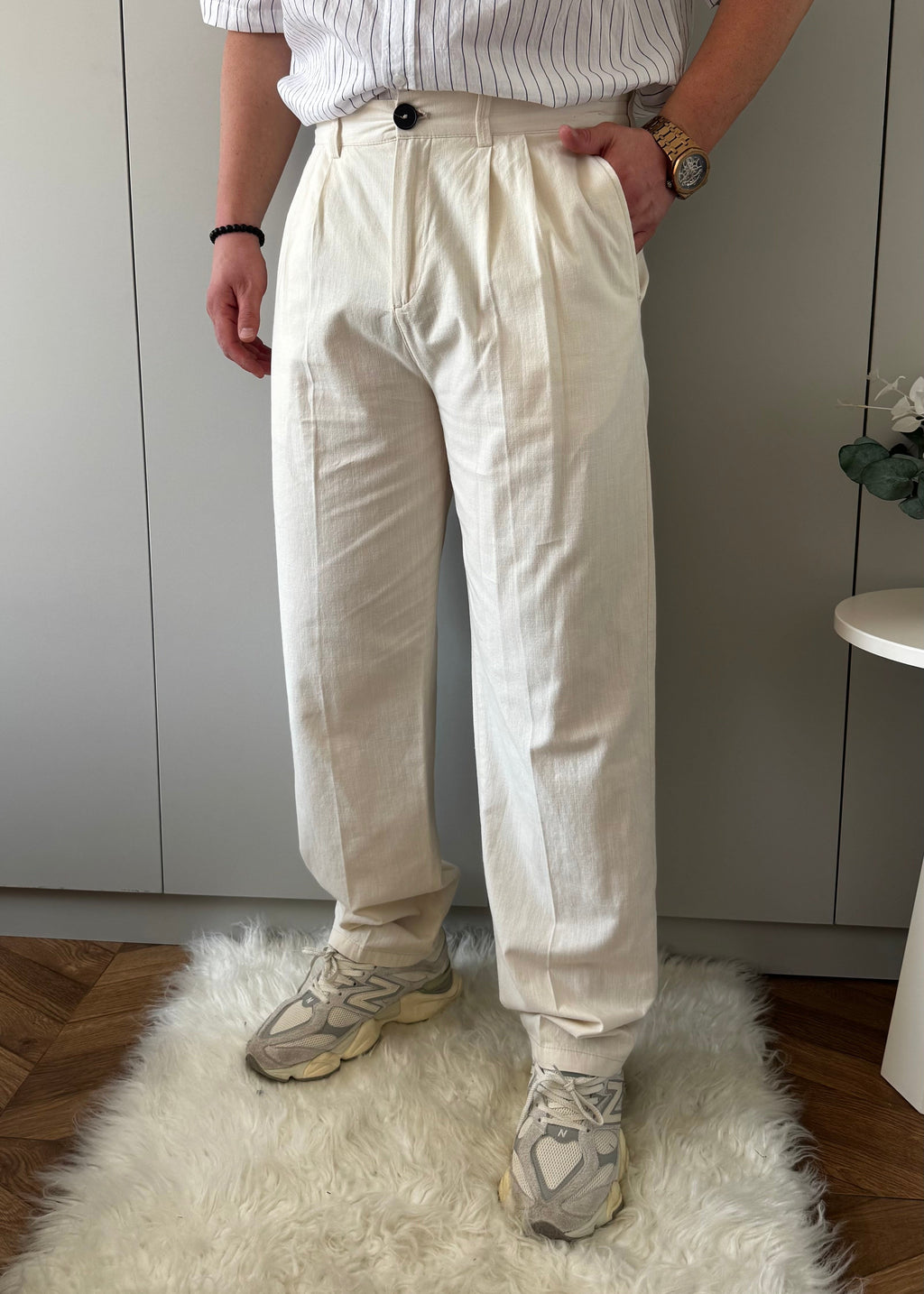 Gıesto Basic Baggy Keten Pantolon Krem