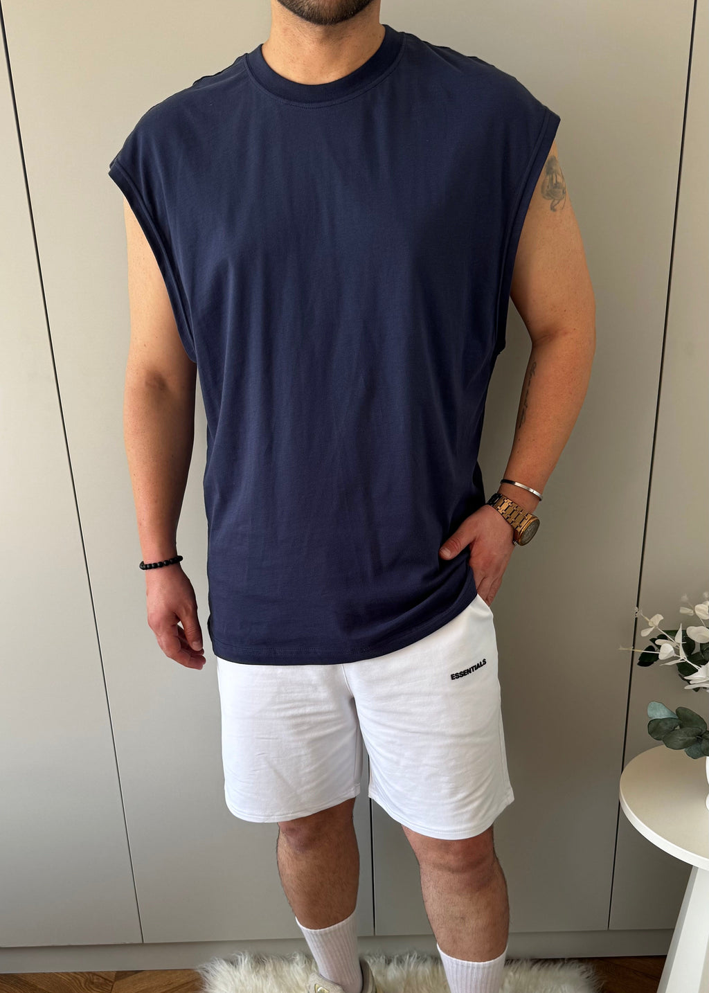 Oversize Kolsuz Pamuk T-shirt Füme
