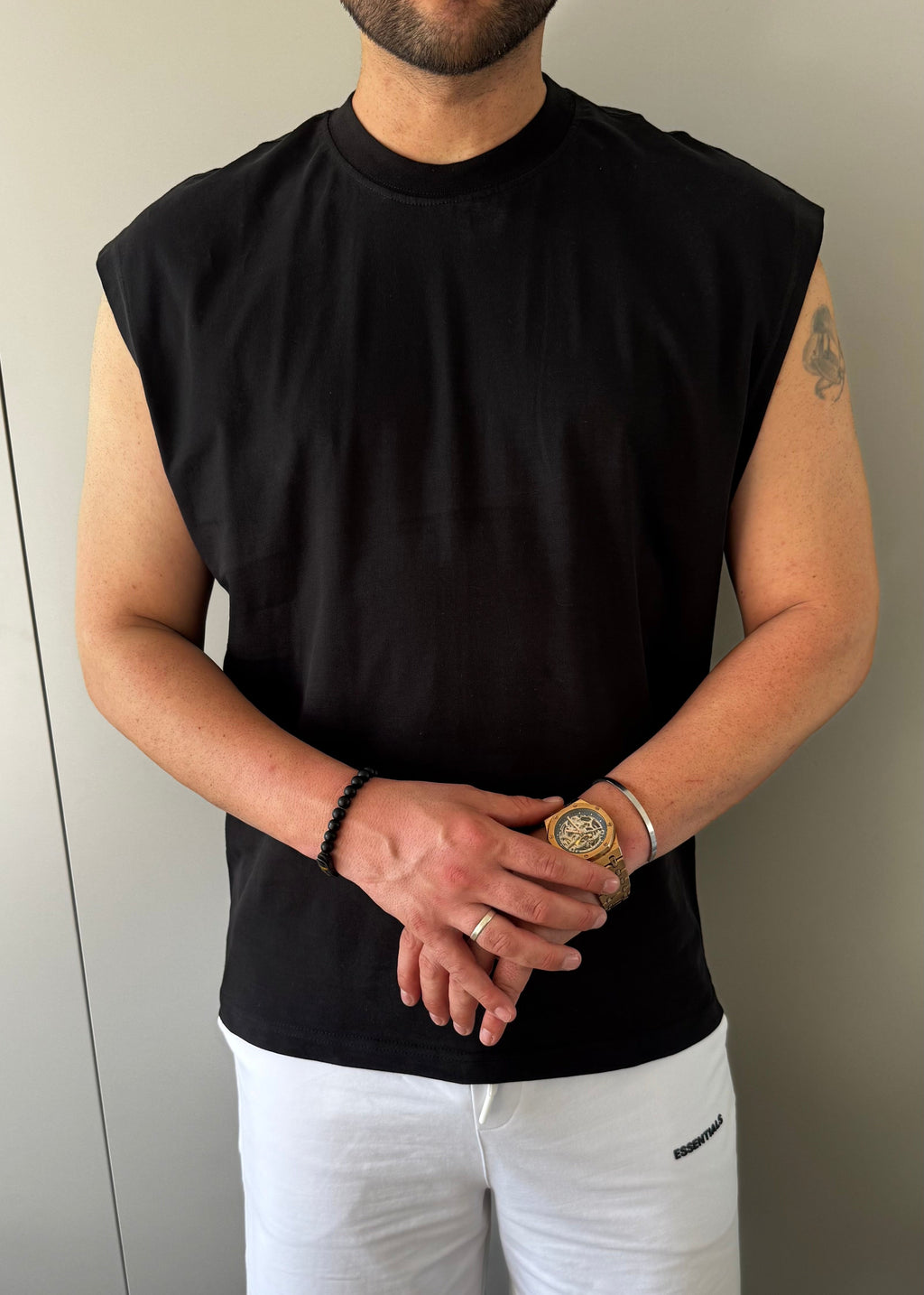 Oversize Kolsuz Pamuk T-shirt Siyah