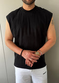 Oversize Kolsuz Pamuk T-shirt Siyah