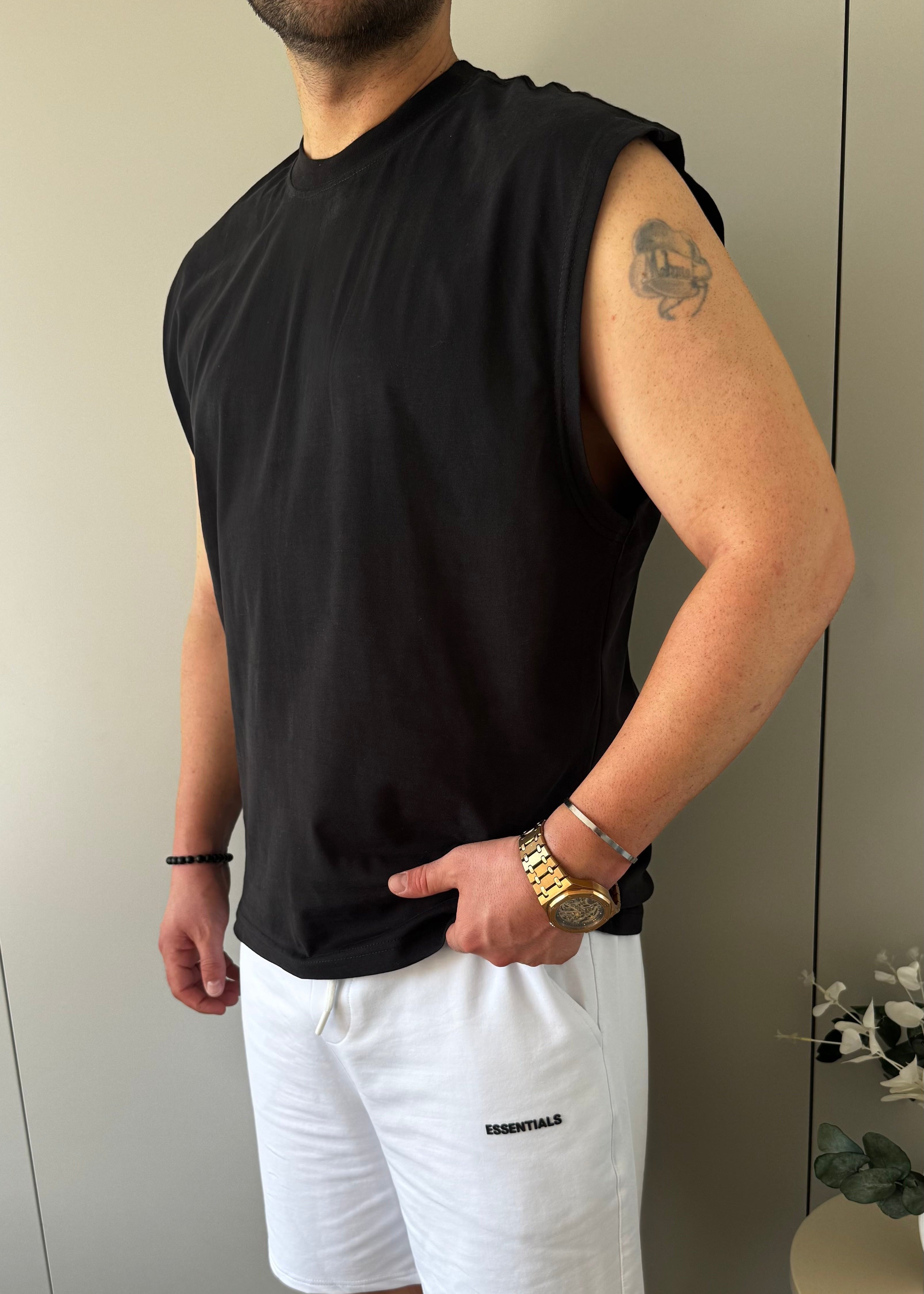 Oversize Kolsuz Pamuk T-shirt Siyah
