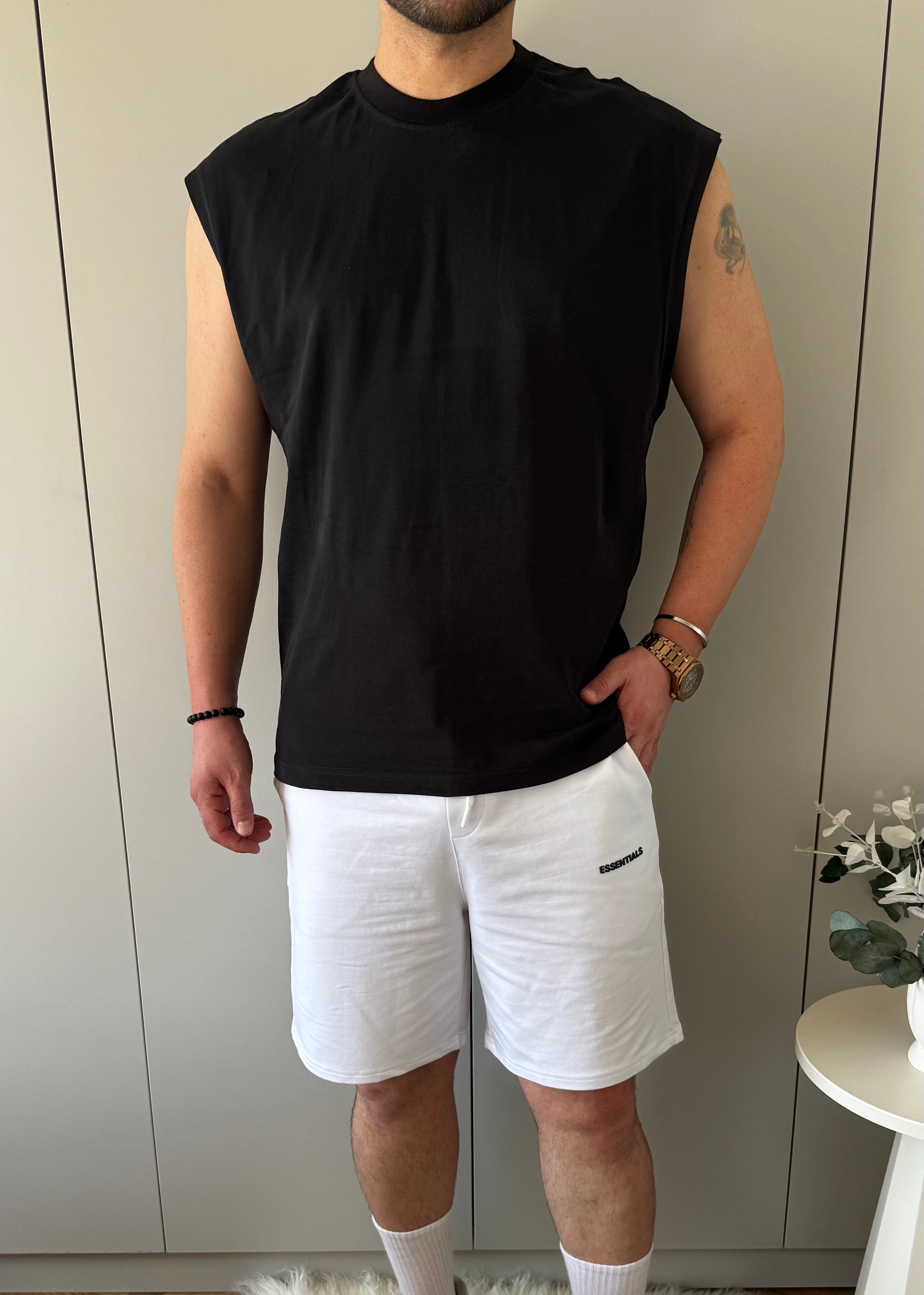Oversize Kolsuz Pamuk T-shirt Siyah