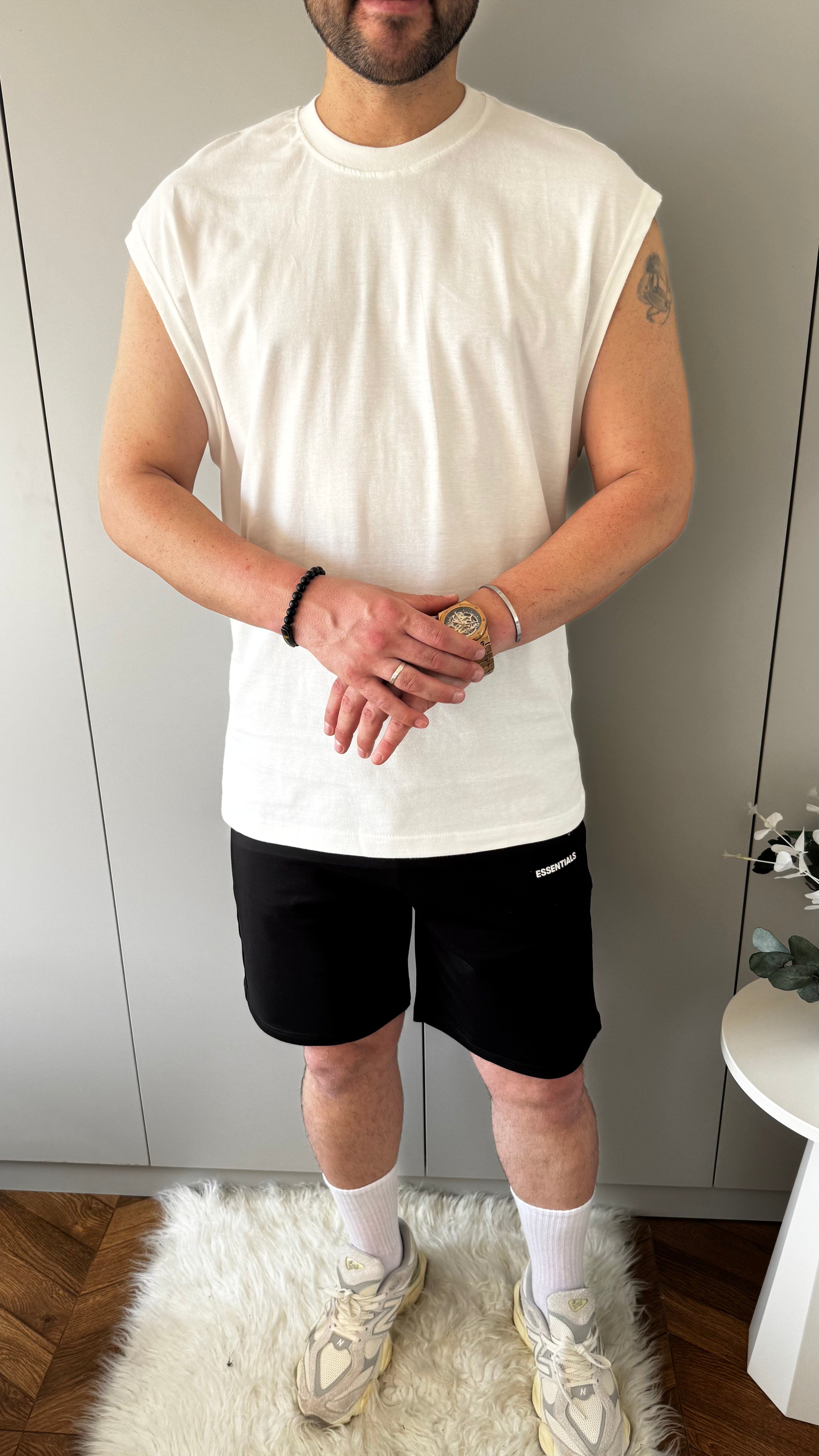Oversize Kolsuz Pamuk T-shirt Beyaz