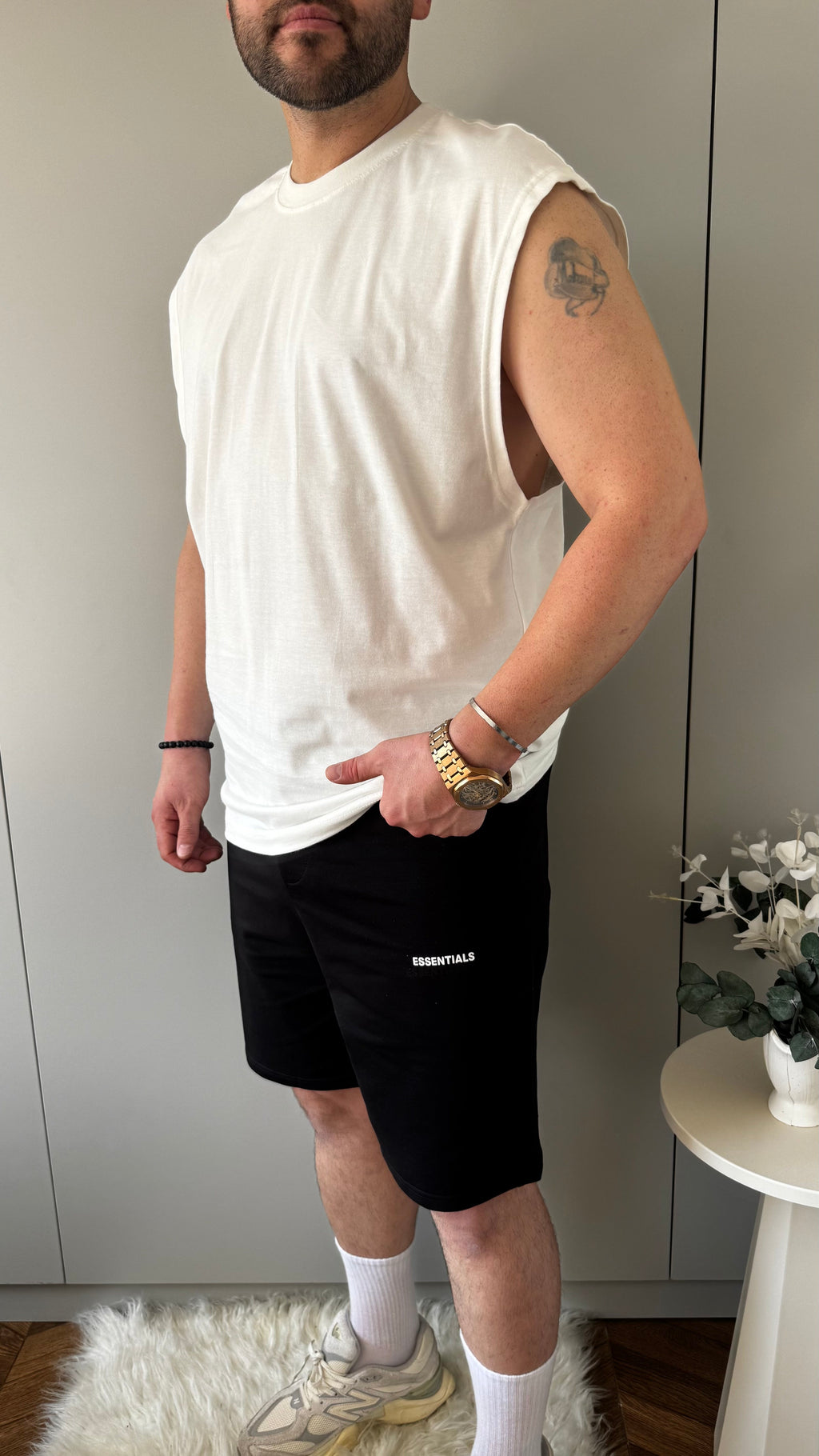 Oversize Kolsuz Pamuk T-shirt Beyaz