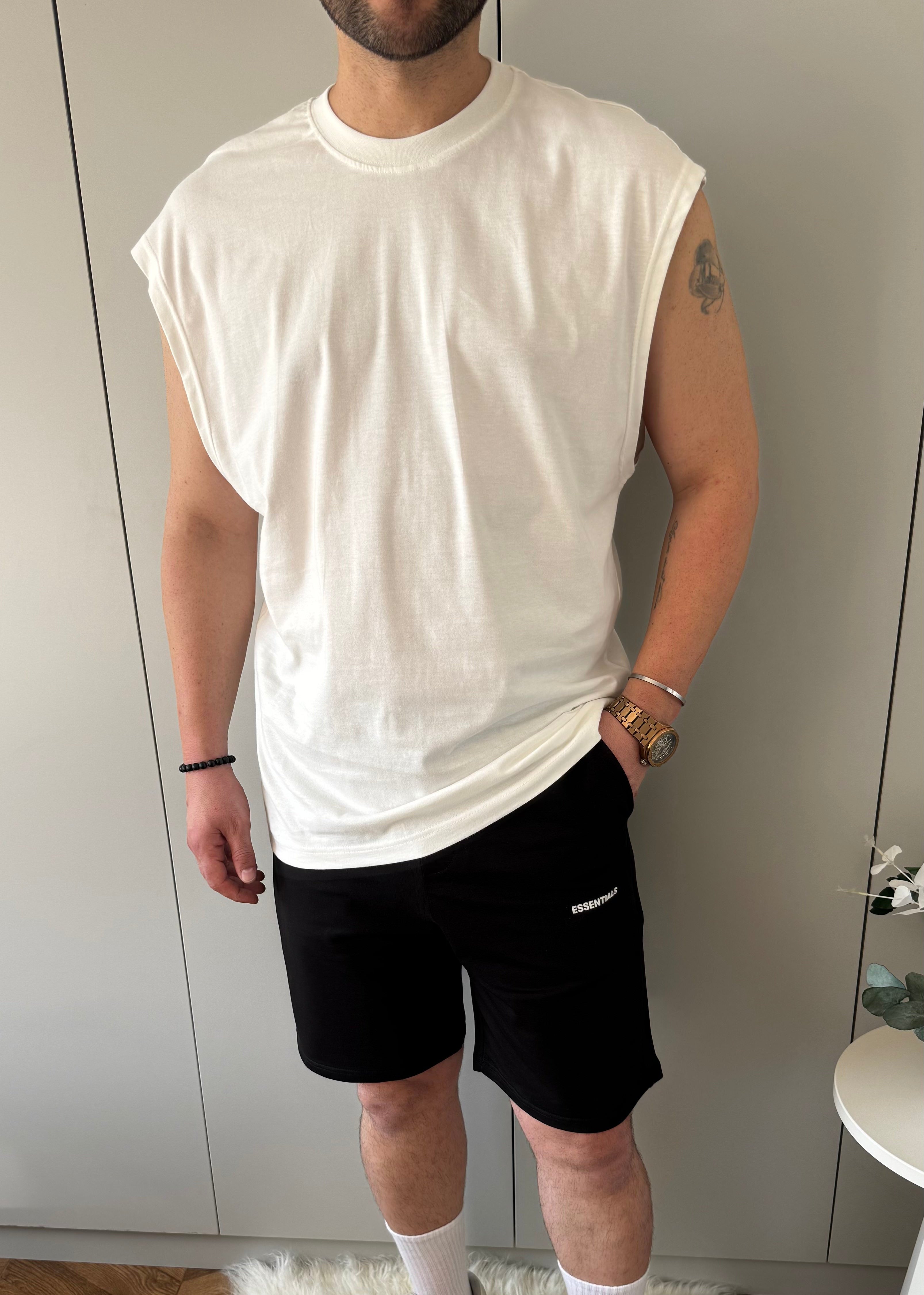 Oversize Kolsuz Pamuk T-shirt Beyaz