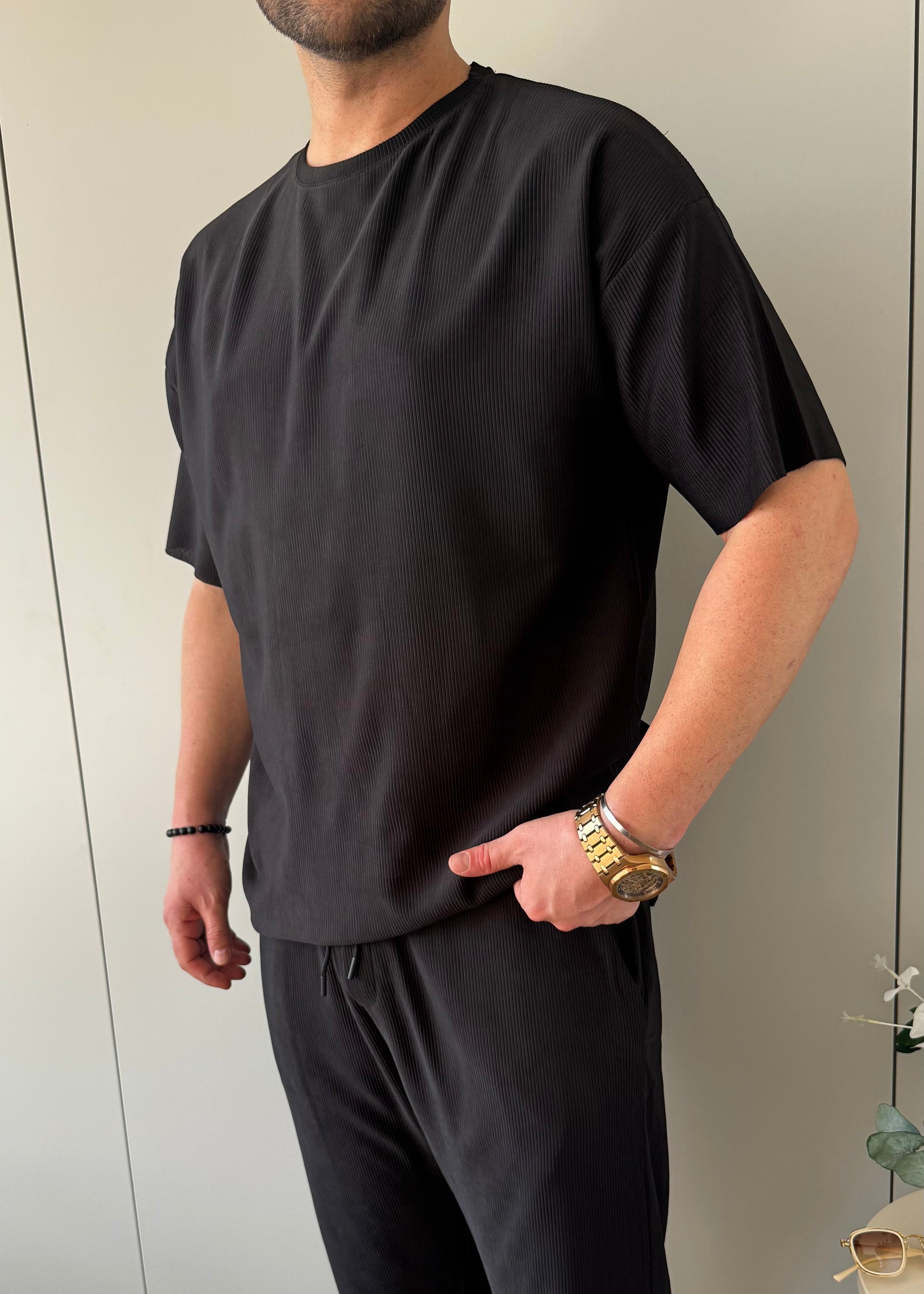 Fitilli Oversize Basic Takım Siyah