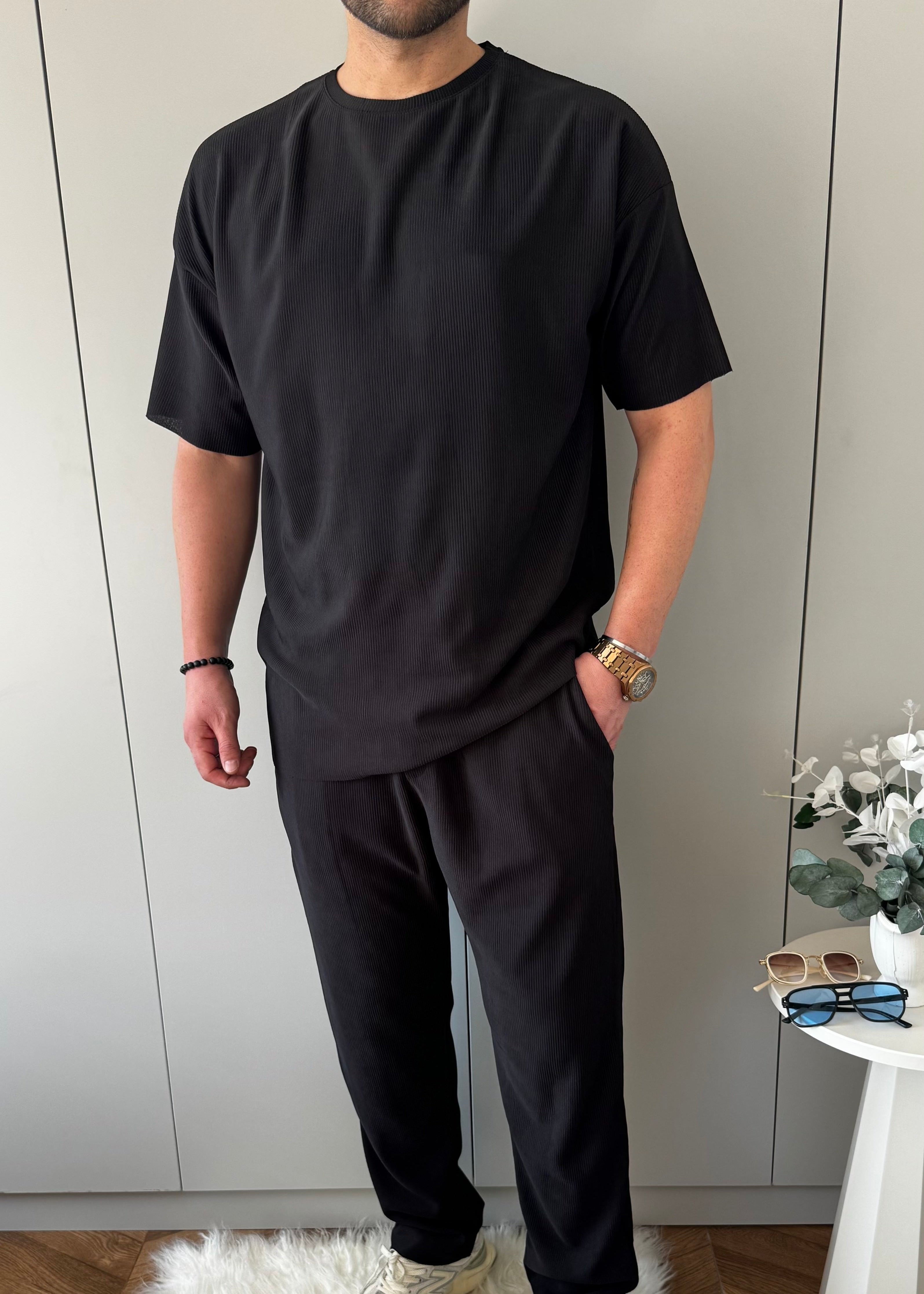 Fitilli Oversize Basic Takım Siyah