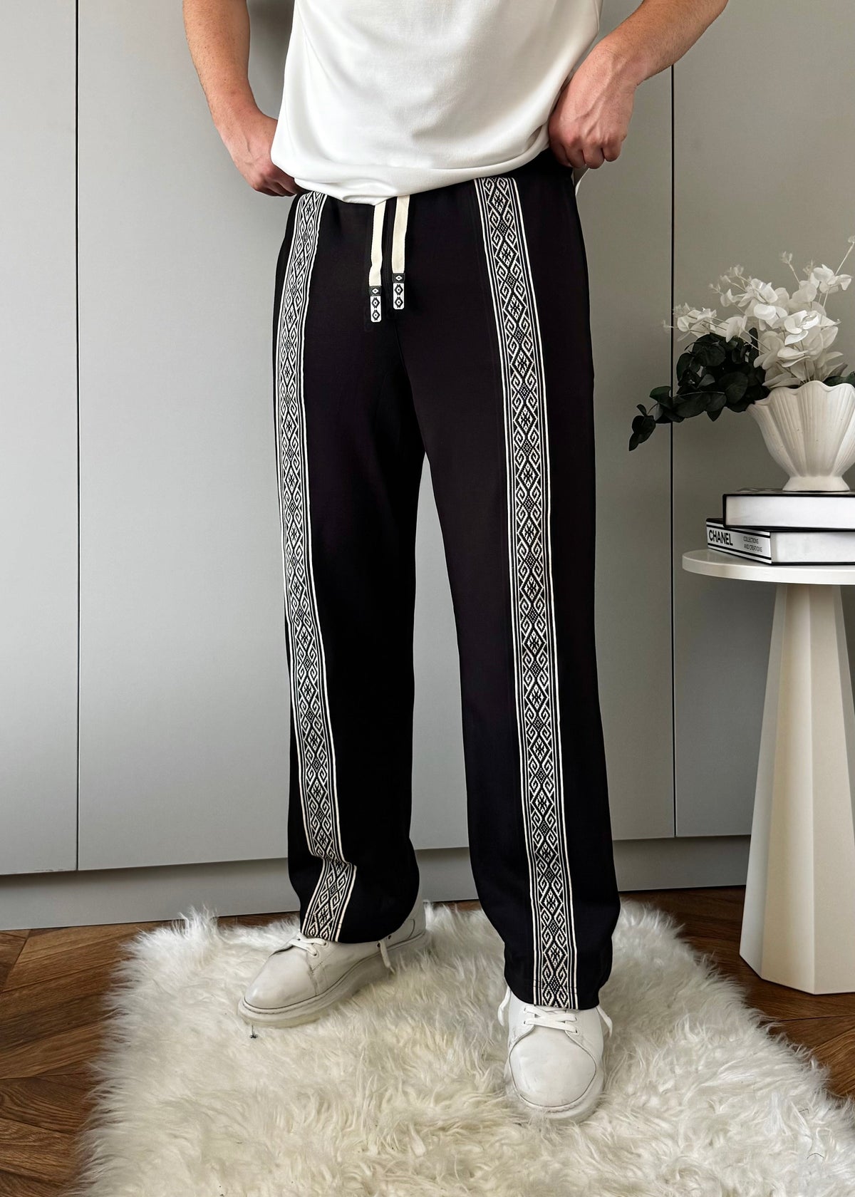 Etnik Desen Baggy Eşofman Siyah