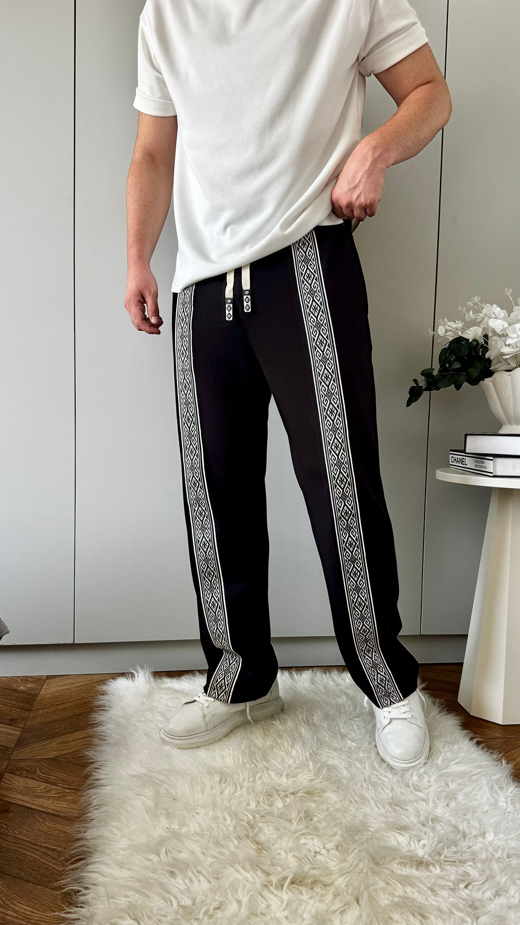 Etnik Desen Baggy Eşofman Siyah
