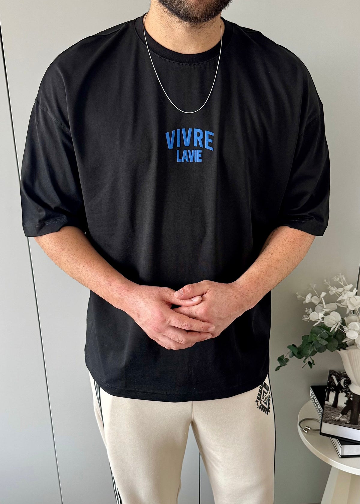 Siyah Arka Baskılı Oversize T-shirt