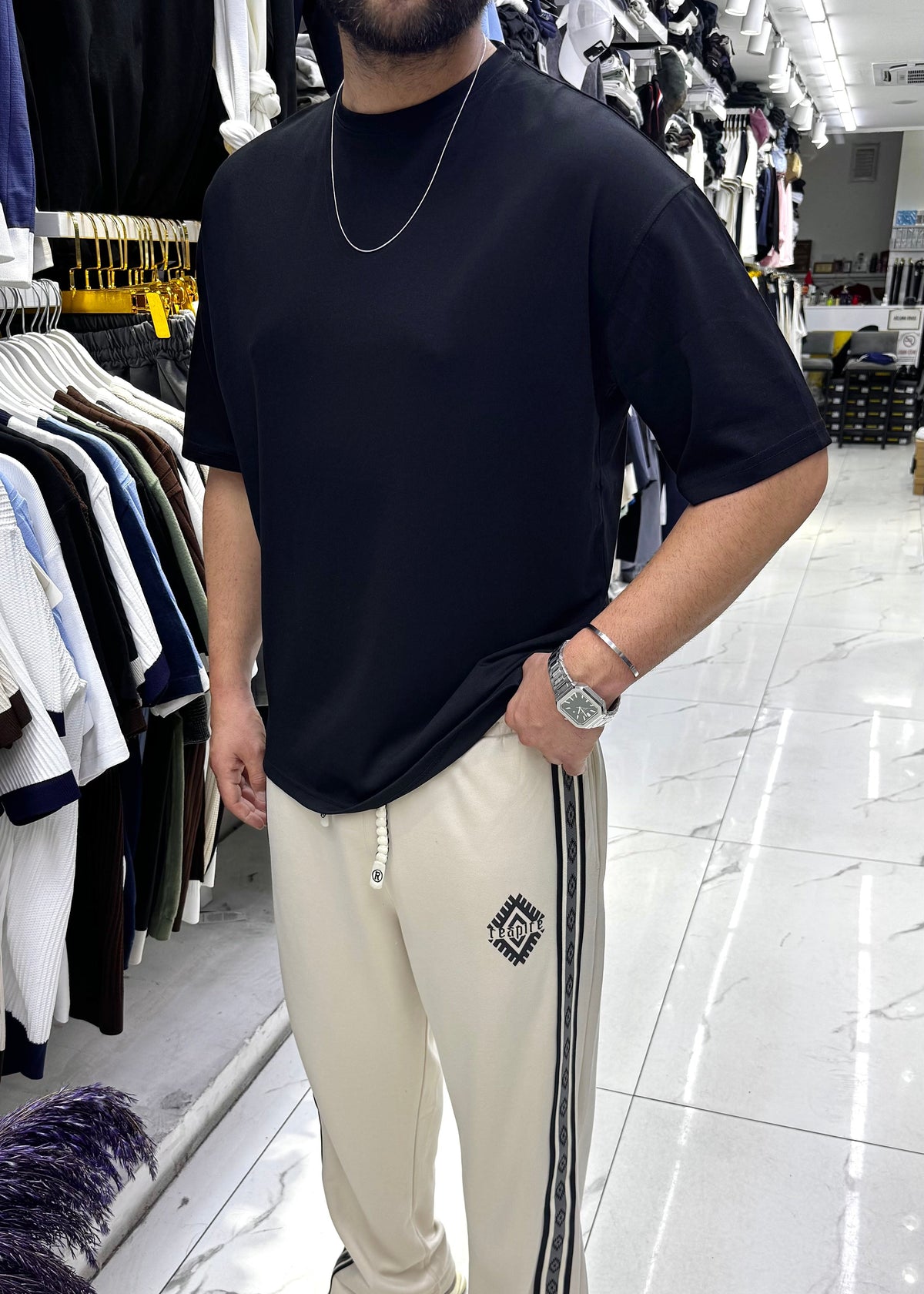 Oysho Kumaş Oversize T-shirt Siyah