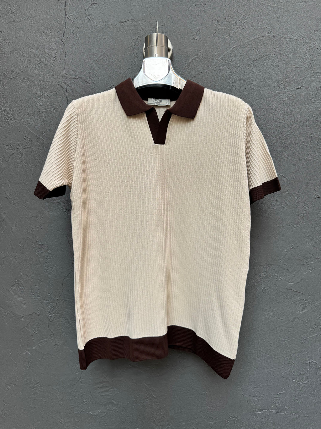 Polo Yaka Triko T-shirt Krem Yaka Kahverengi