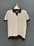 Polo Yaka Triko T-shirt Krem Yaka Kahverengi