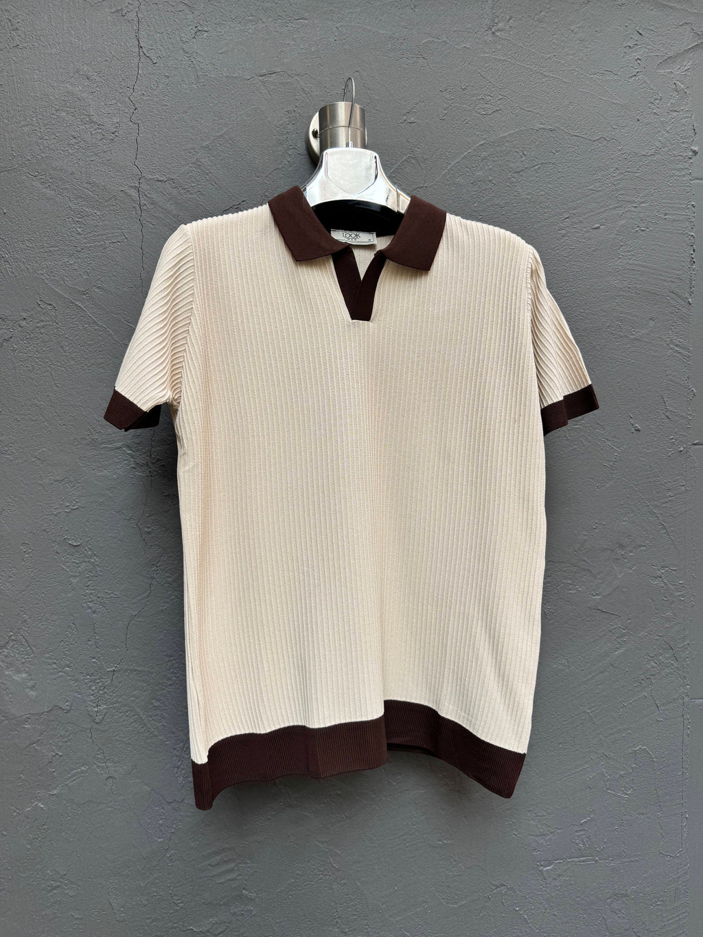 Polo Yaka Triko T-shirt Krem Yaka Kahverengi